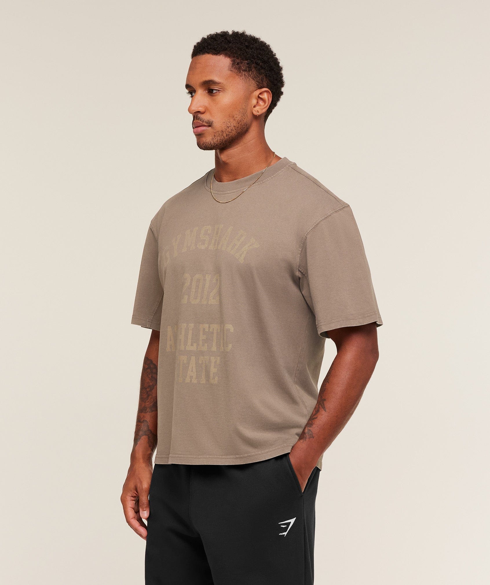Gymshark Collegiate Washed T - Shirt Soft Brown