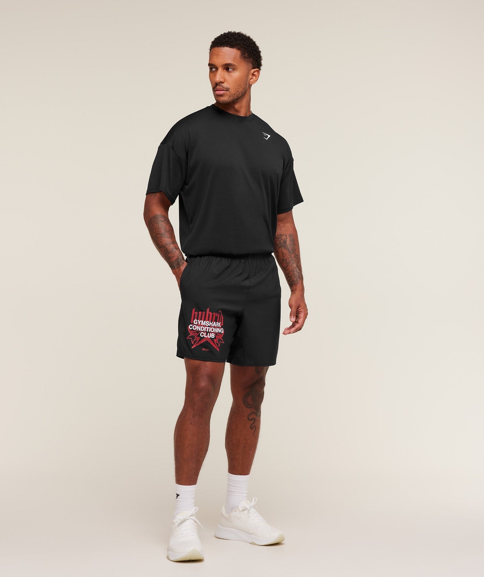 Gymshark Hybrid Graphic 7" Shorts Black