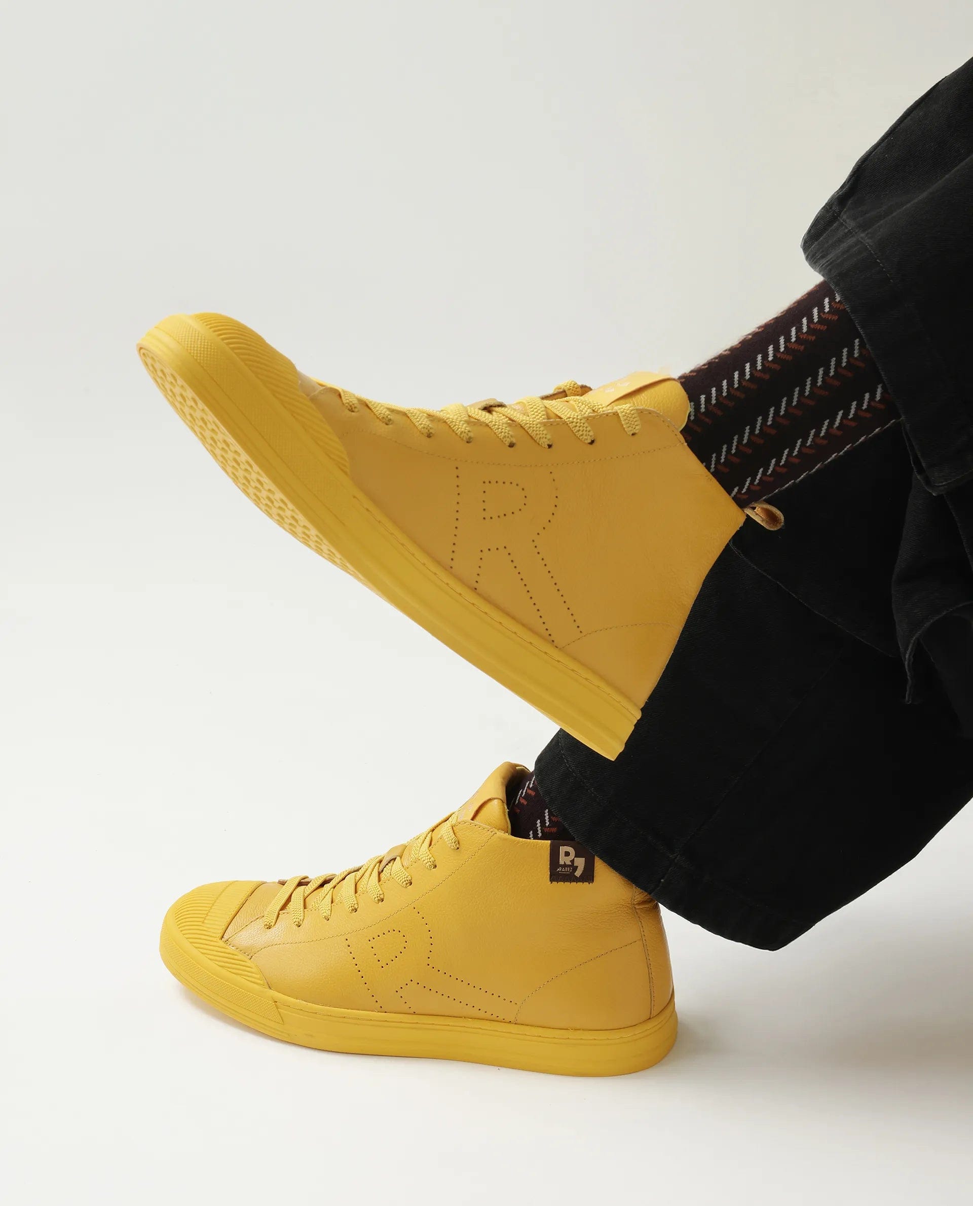 RAREZ Rare Rabbit Men's Sauron Hi Pro Yellow Leather Lace - Up Closure Sneaker