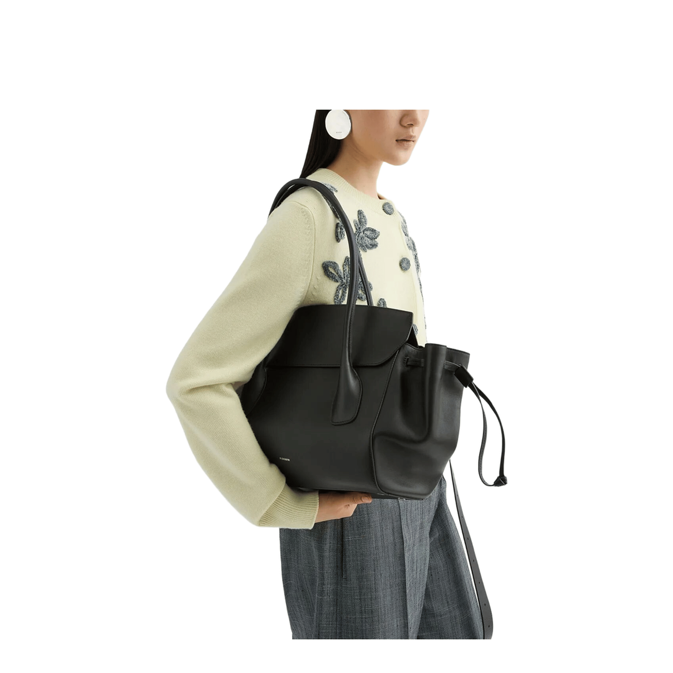 Jil Sander Voyage Small Calfskin Handbag - Black