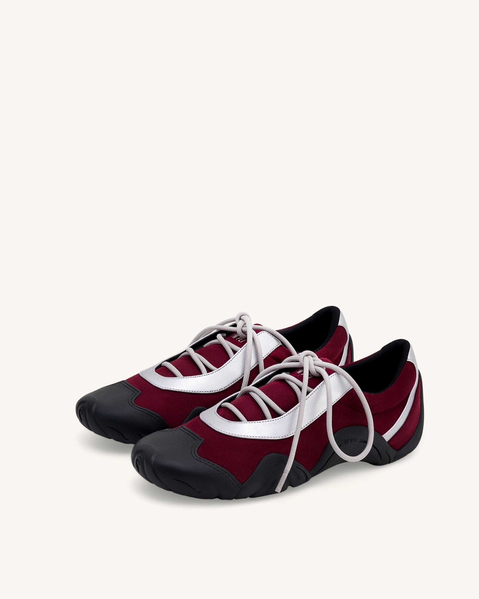Jw Pei Caitlin Faux Suede Lace Up Ballerina Sneakers Burgundy & Light Grey