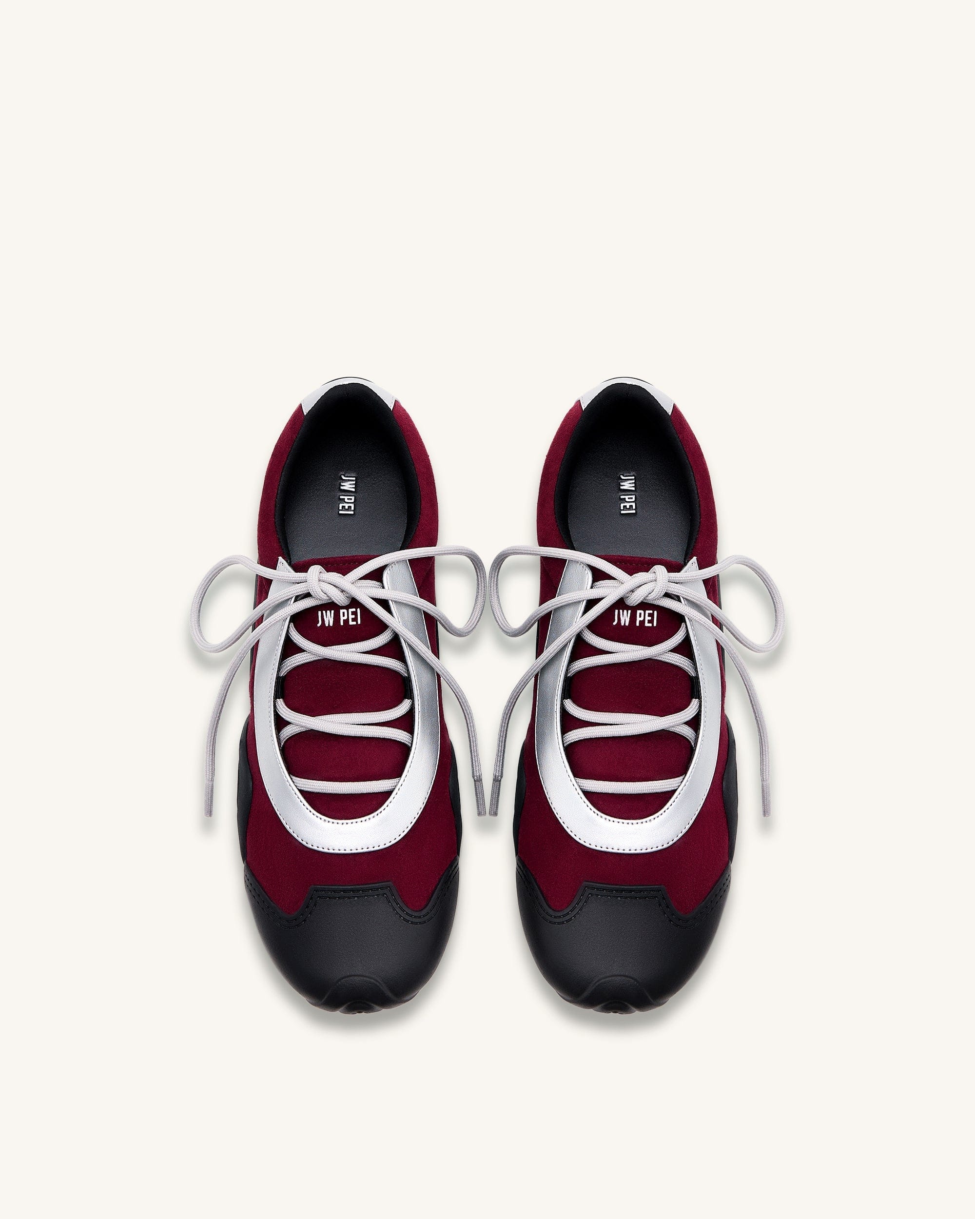 Jw Pei Caitlin Faux Suede Lace Up Ballerina Sneakers Burgundy & Light Grey
