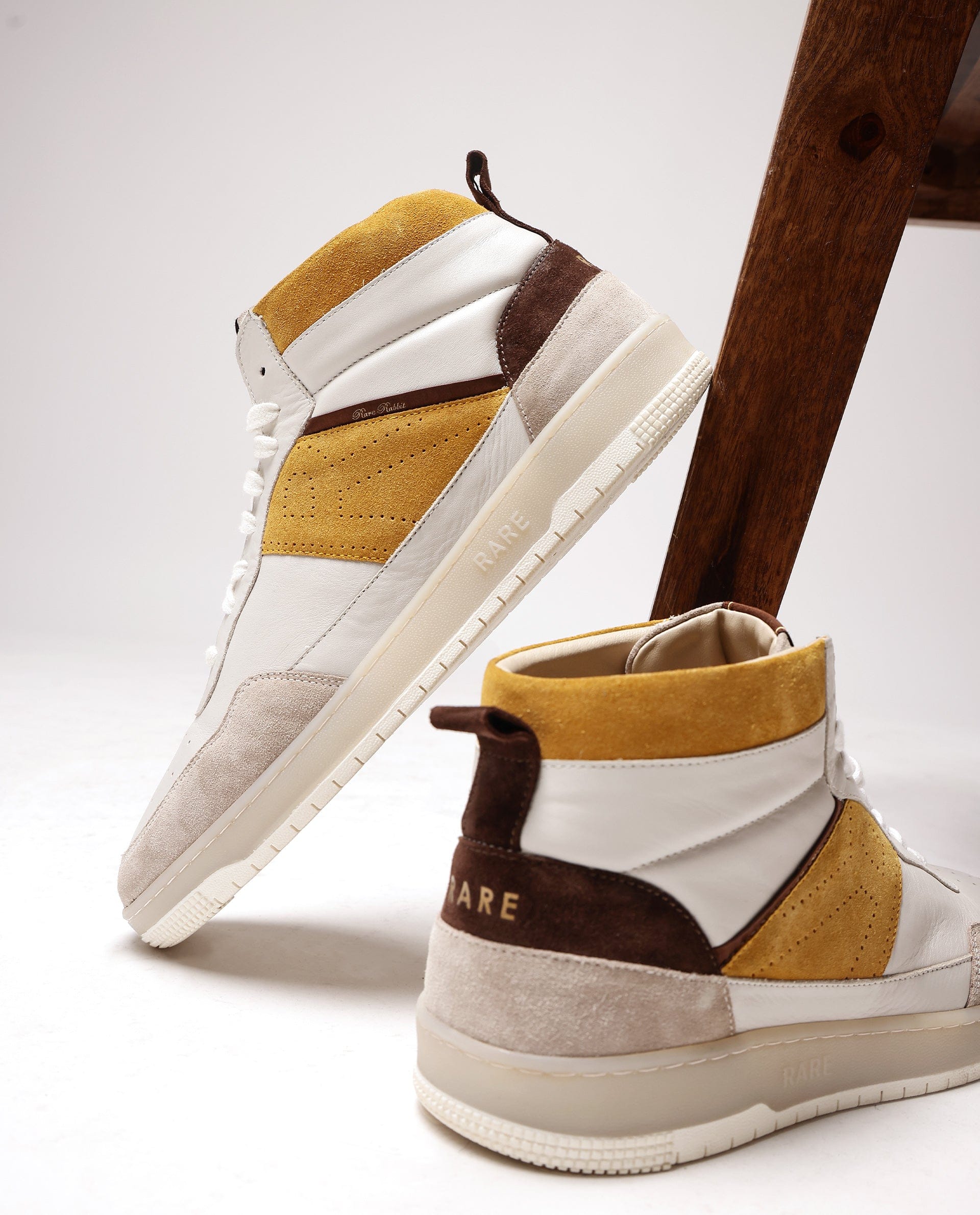 RAREZ Rare Rabbit Men's Horizon Mustard Suede And Leather High - Top Lace Up Sneaker Shoes