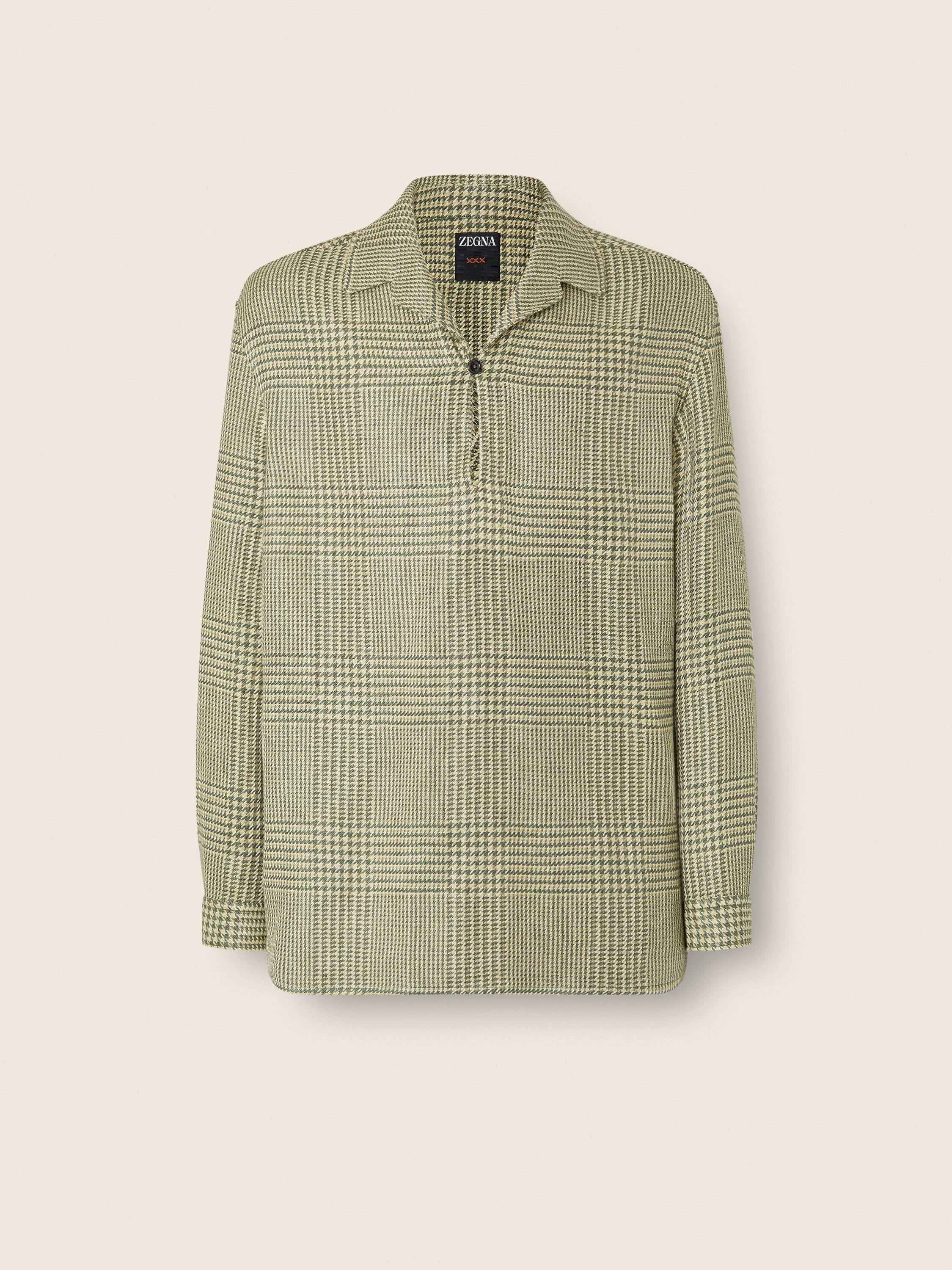 Zegna Olive Green Prince Of Wales Crossover Linen Wool And Silk Shirt