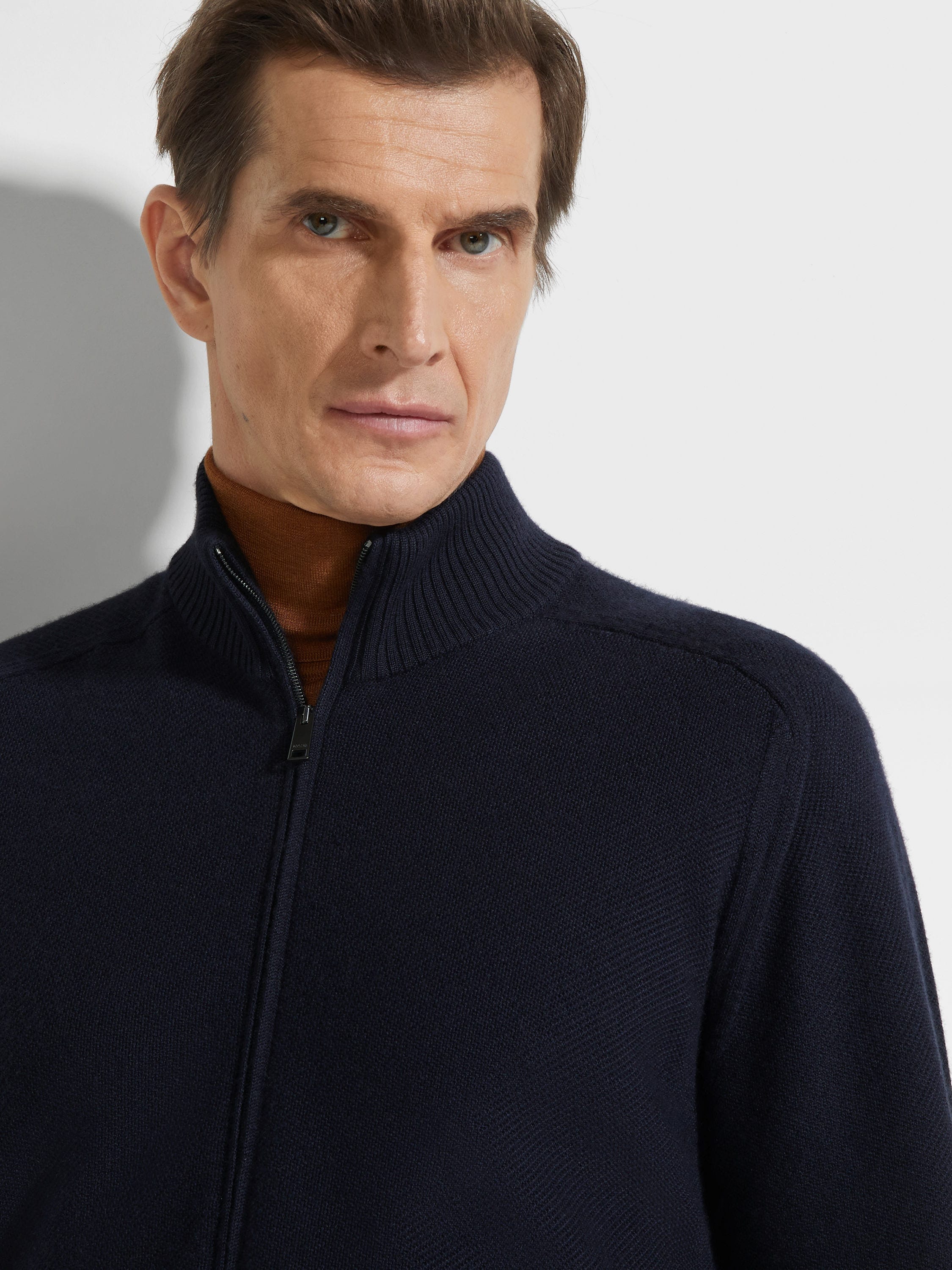 Zegna Navy Blue Cashseta Full Zip Cardigan