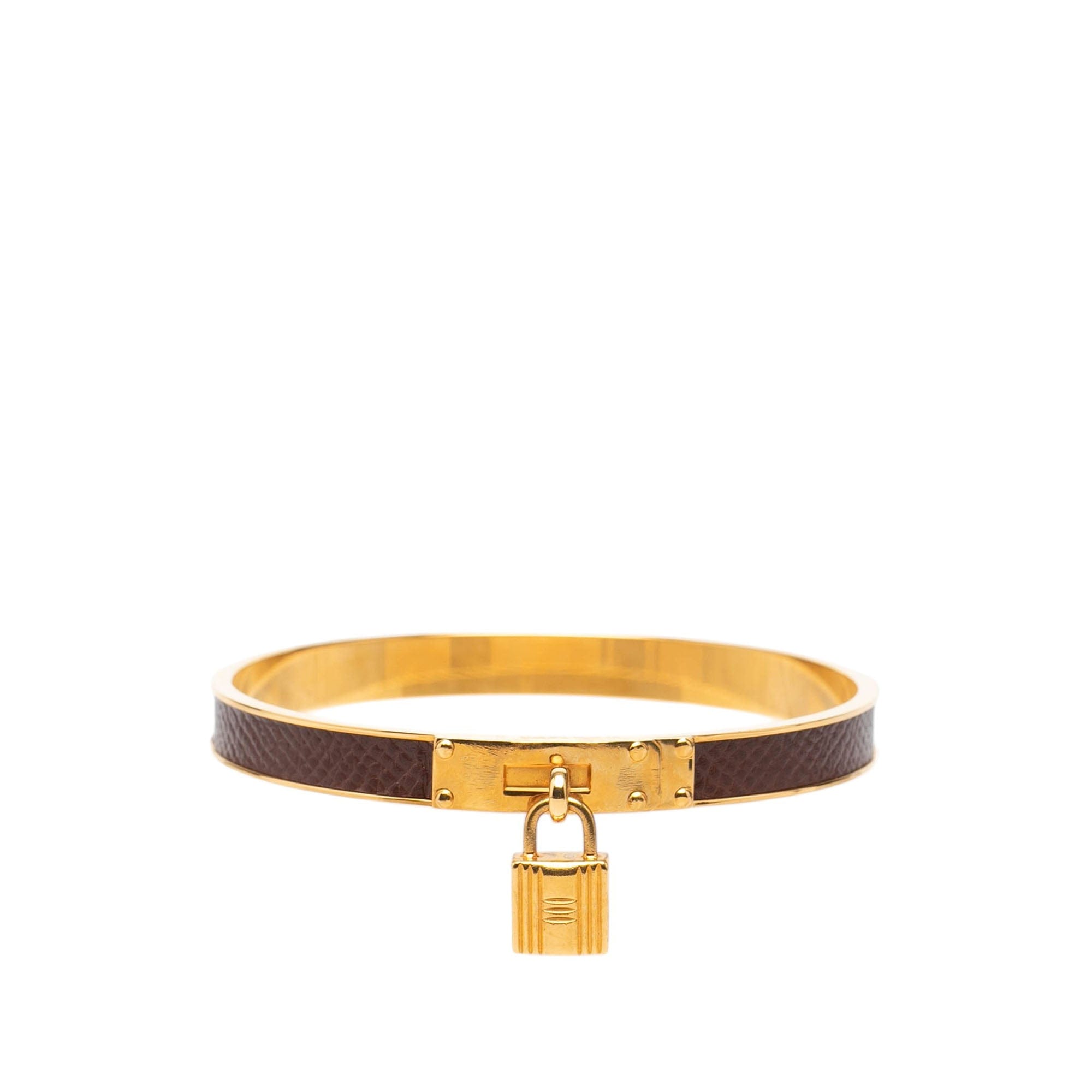 Hermès Gold Plated Epsom Kelly Cadena Lock Bangle Bracelet