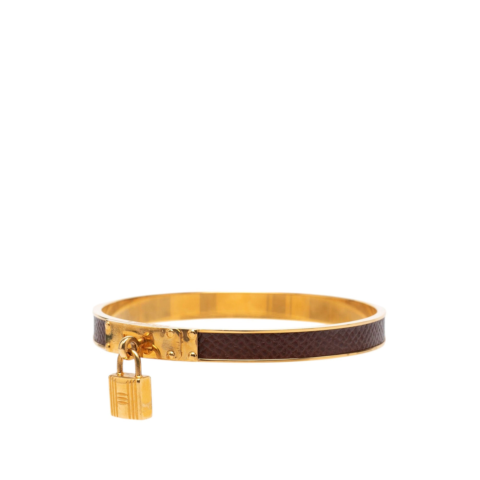 Hermès Gold Plated Epsom Kelly Cadena Lock Bangle Bracelet