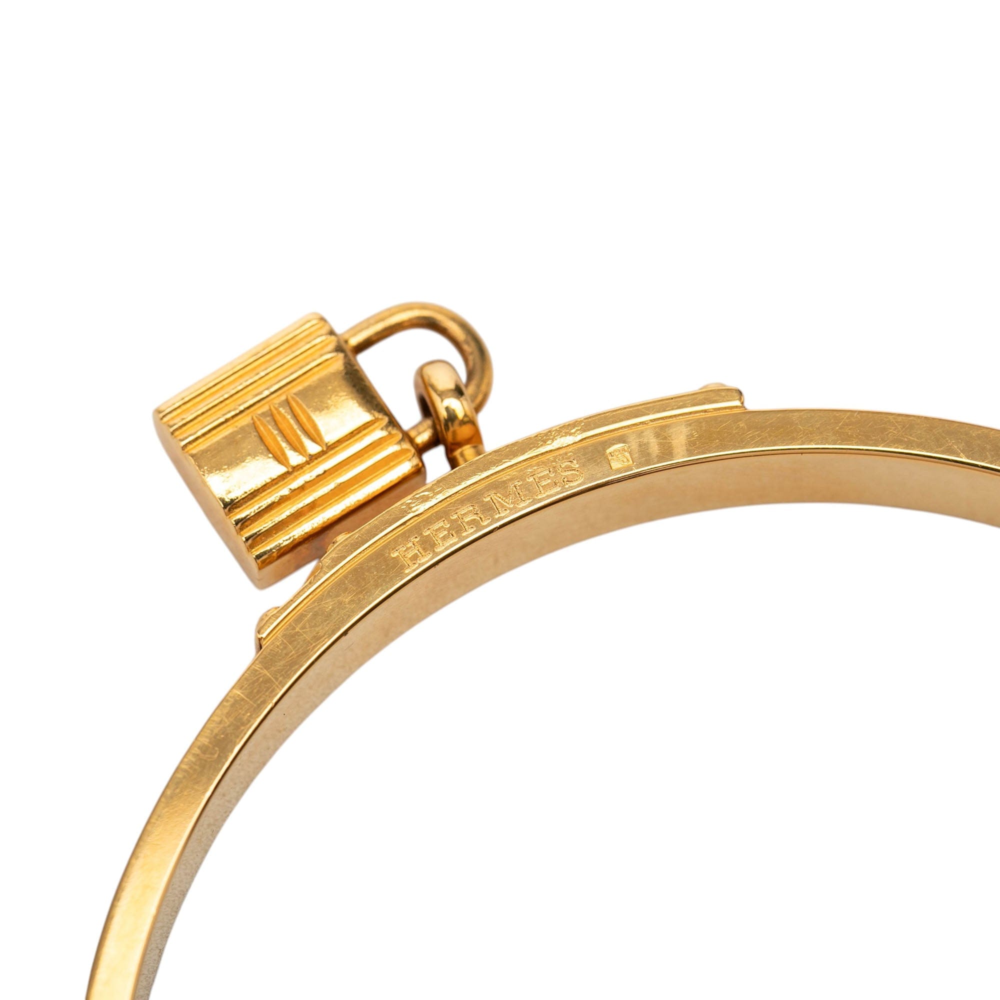 Hermès Gold Plated Epsom Kelly Cadena Lock Bangle Bracelet