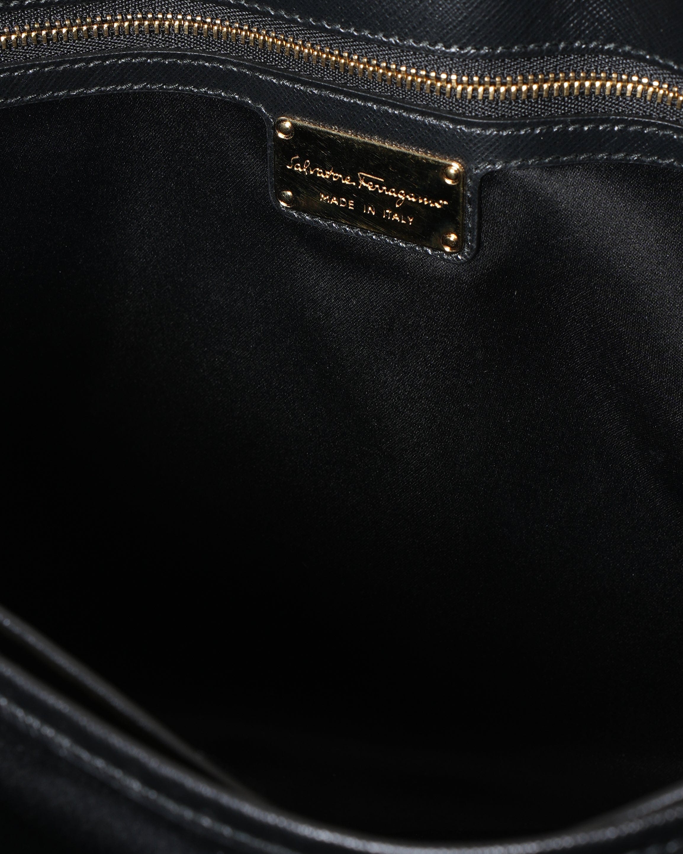 Salvatore Ferragamo Leather Vara Bow Chain Black Tote Bag