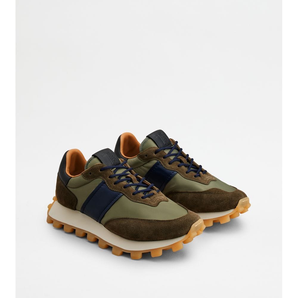 Tod's Sneakers Tods 1T In Suede And Fabric Green Brown Blue Mens