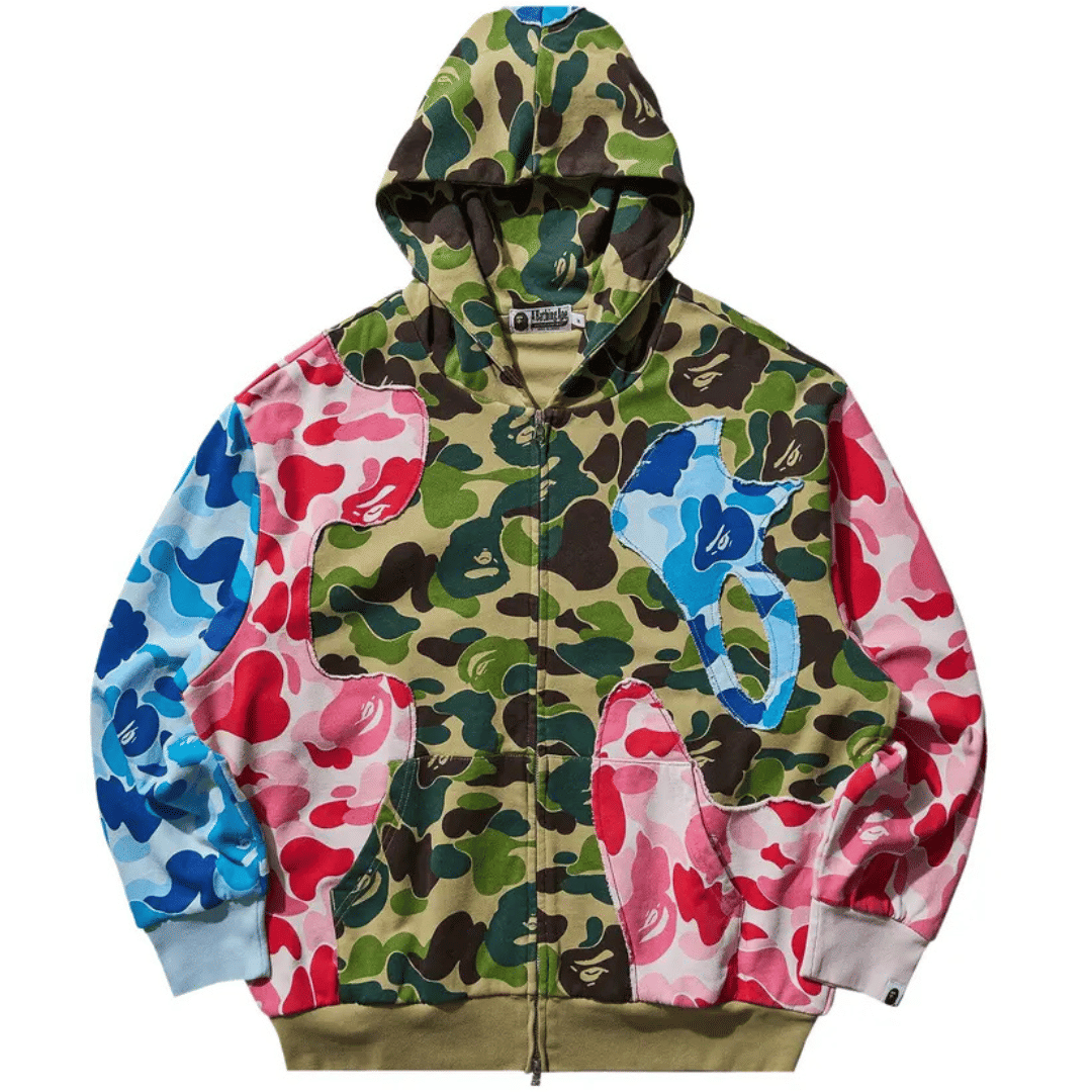 BAPE ABC CAMO PATCHWORK RELAXED FIT ZIP HOODIE