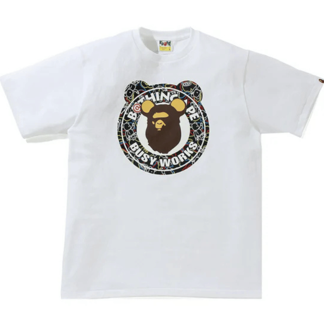 BAPE x Medicom Toy Bearbrick Camo Bear Busy Works T-Shirt White/Black