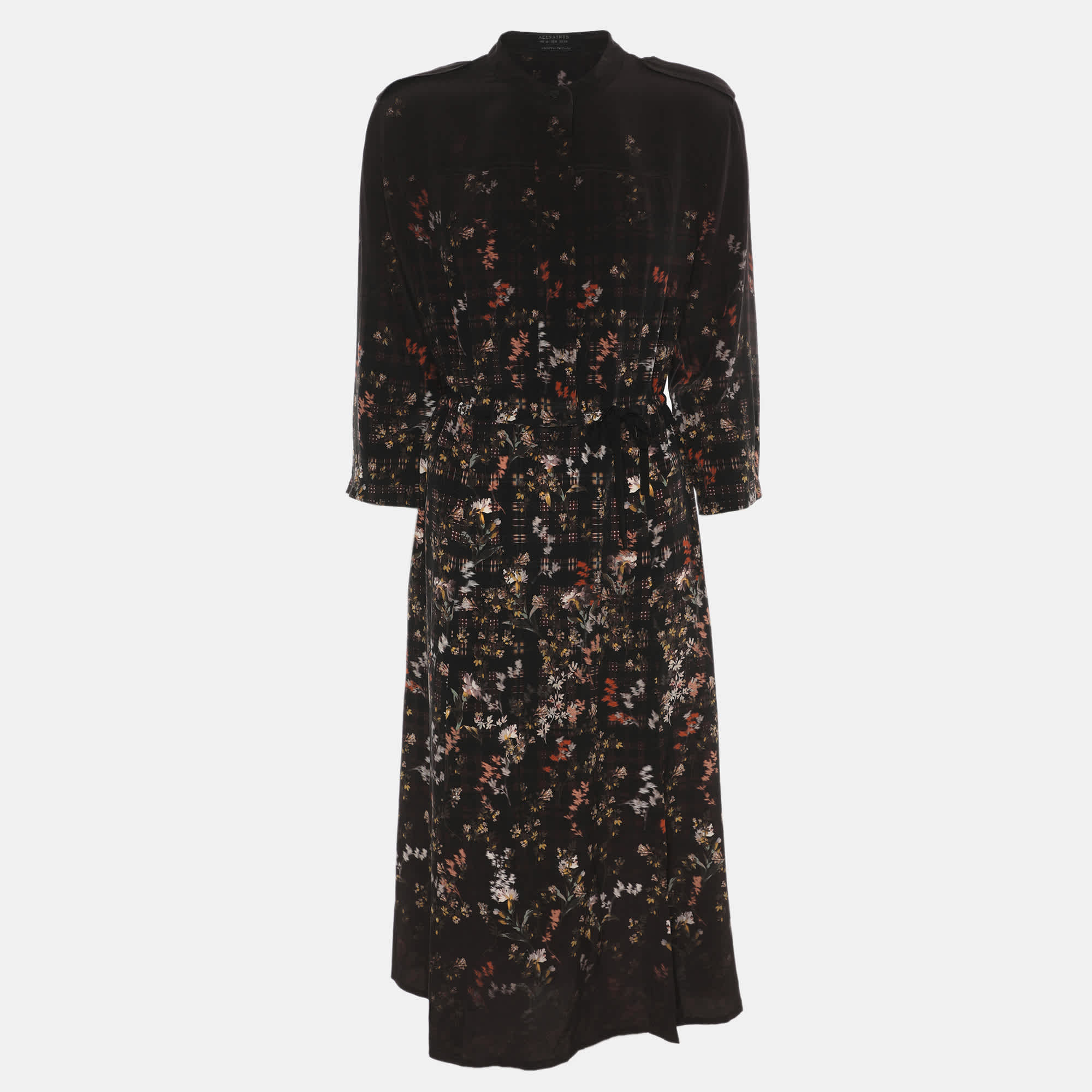 All Saints Dark Brown Multicolor Floral Print Long Sleeve Shirt