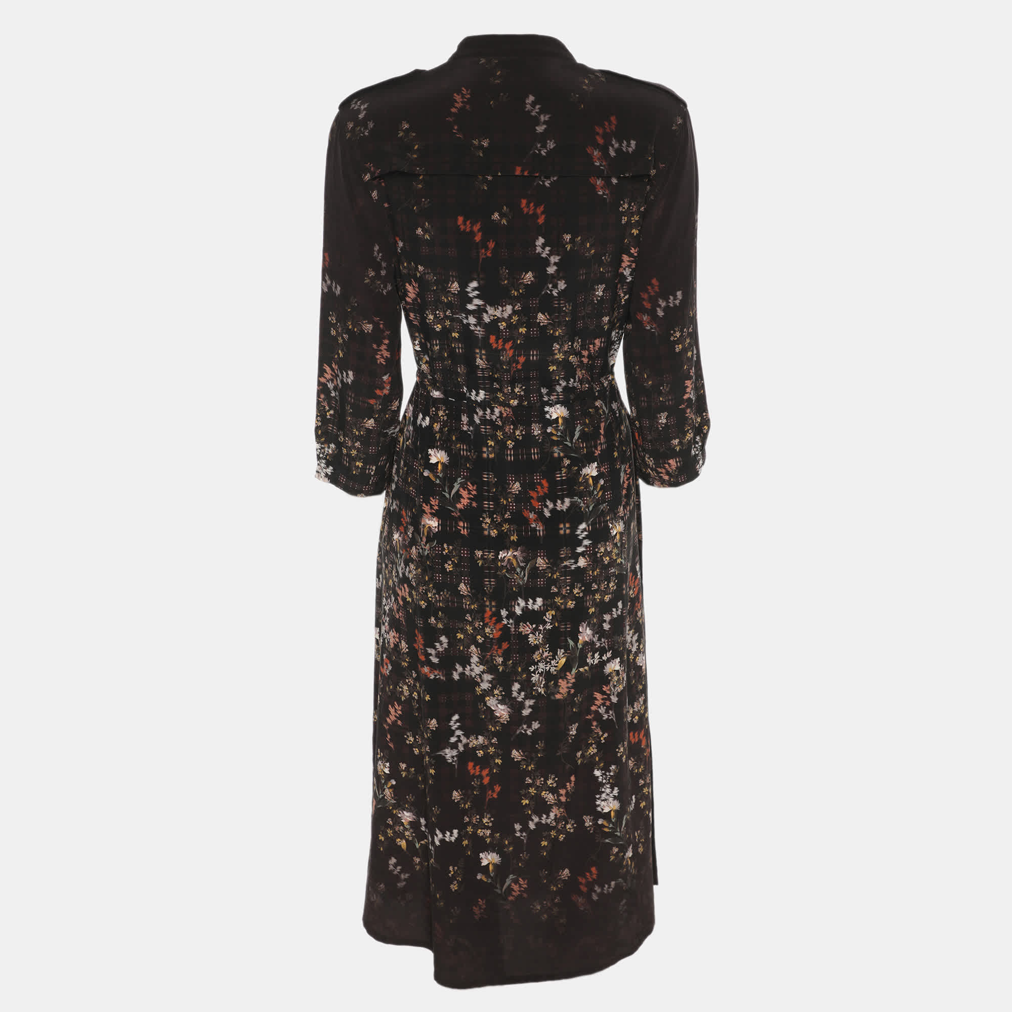 All Saints Dark Brown Multicolor Floral Print Long Sleeve Shirt