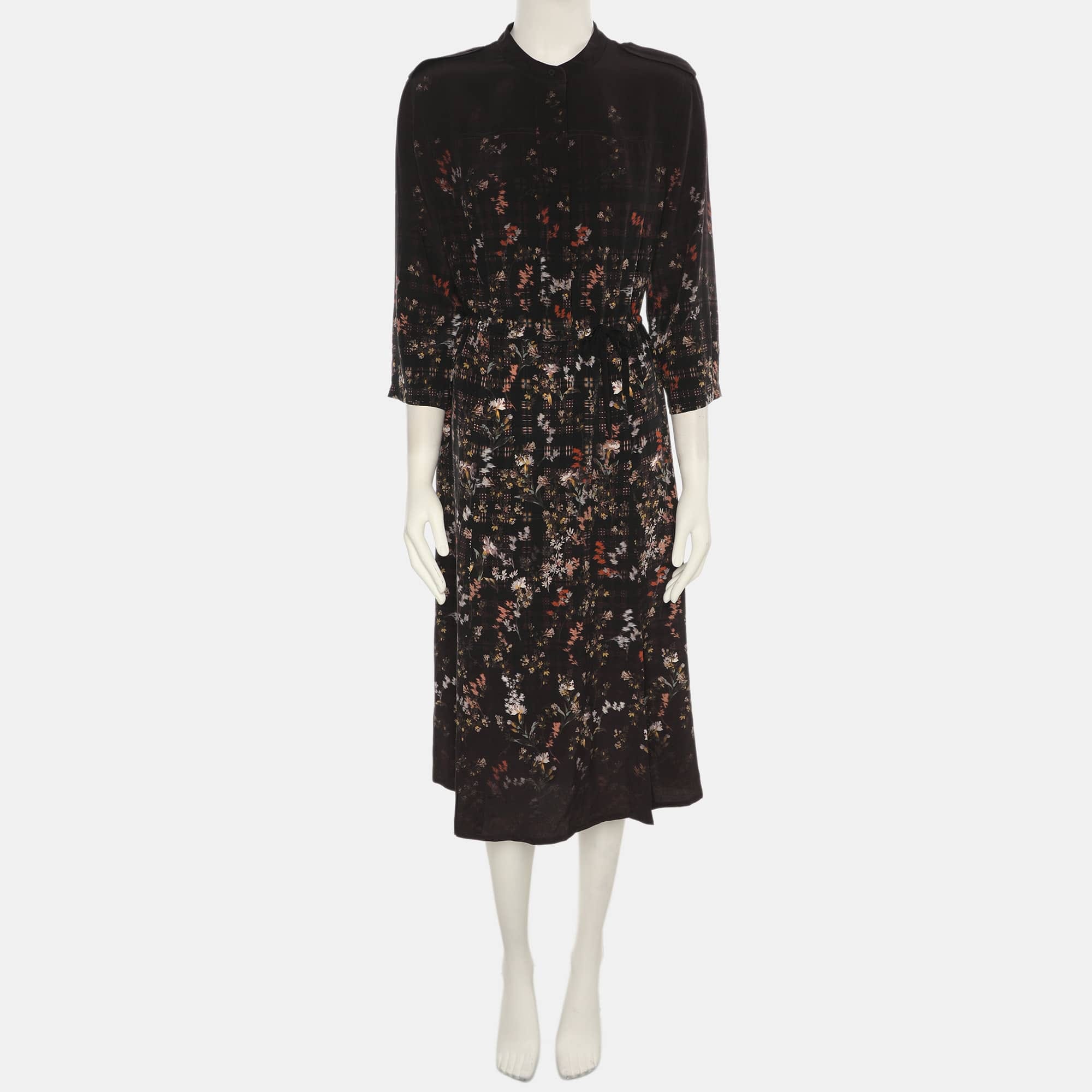 All Saints Dark Brown Multicolor Floral Print Long Sleeve Shirt