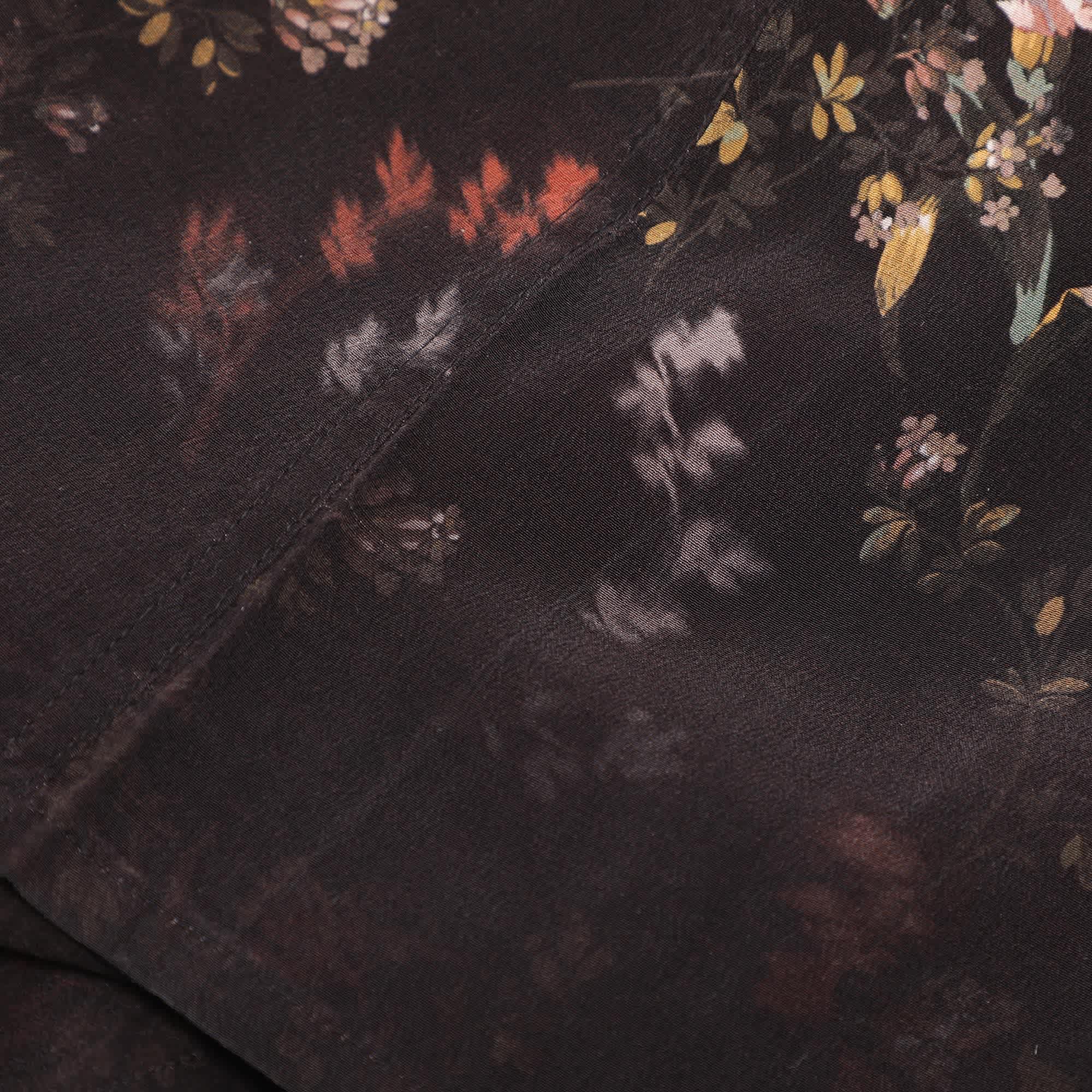 All Saints Dark Brown Multicolor Floral Print Long Sleeve Shirt
