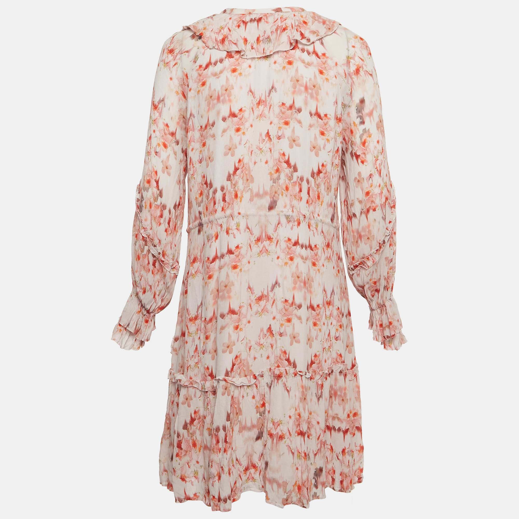 All Saints Multicolor Floral Print Crinkled Chiffon Ava Momo Mini Dress