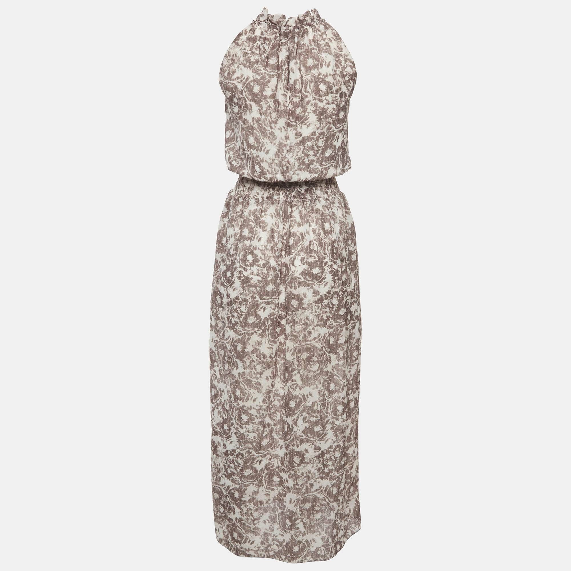 All Saints Grey Floral Print Crepe Nylah Rosa Maxi Dress
