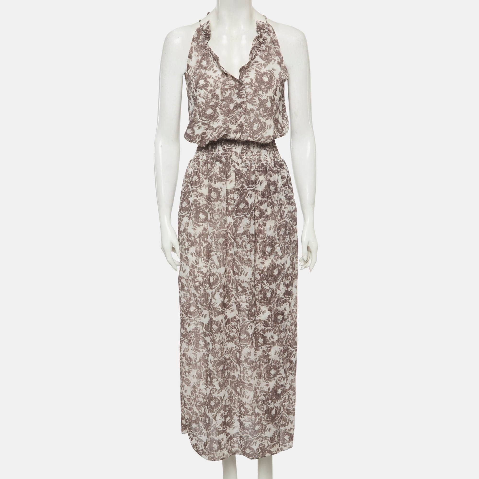 All Saints Grey Floral Print Crepe Nylah Rosa Maxi Dress