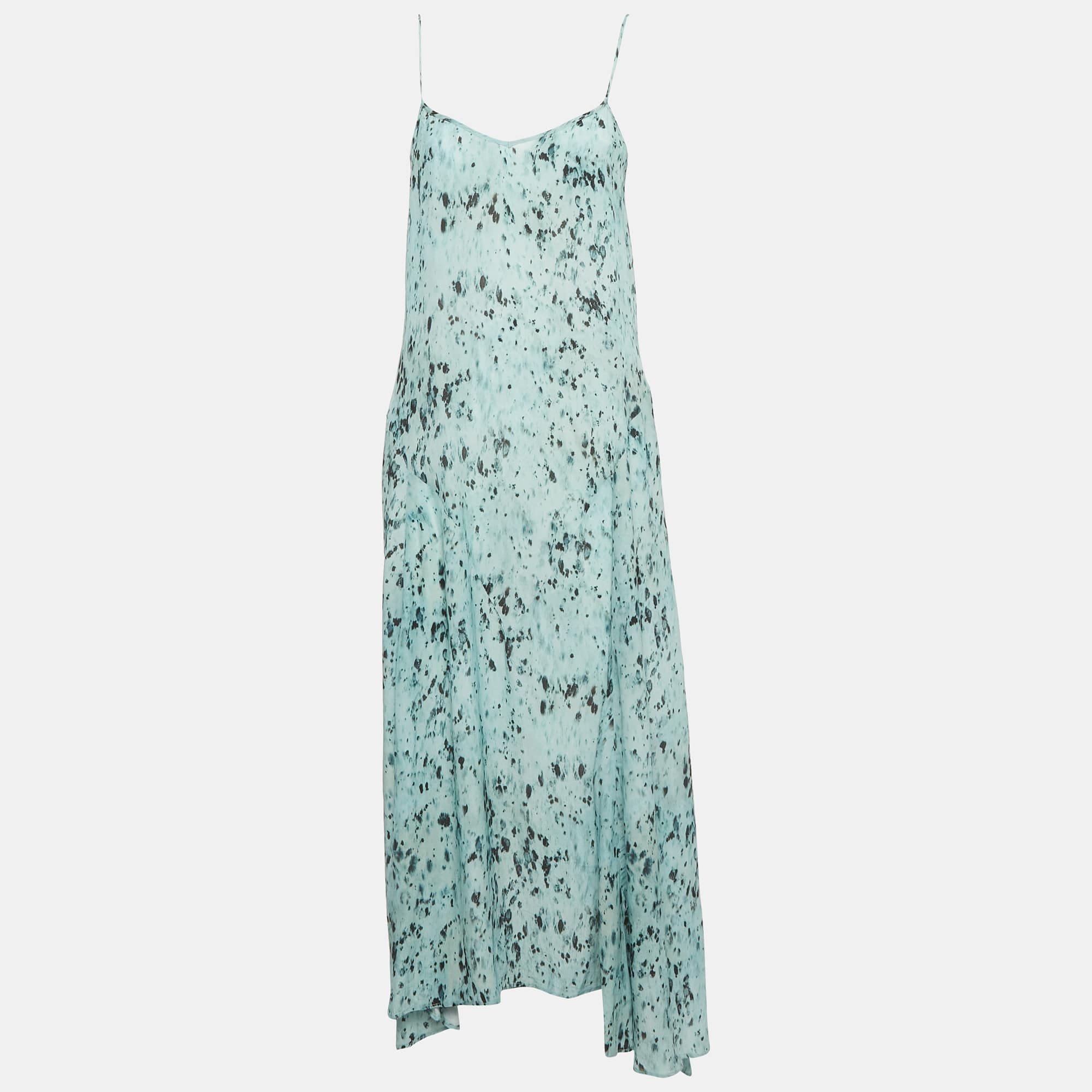 All Saints Blue Abstract Print Crepe Eli Yermo Midi Dress