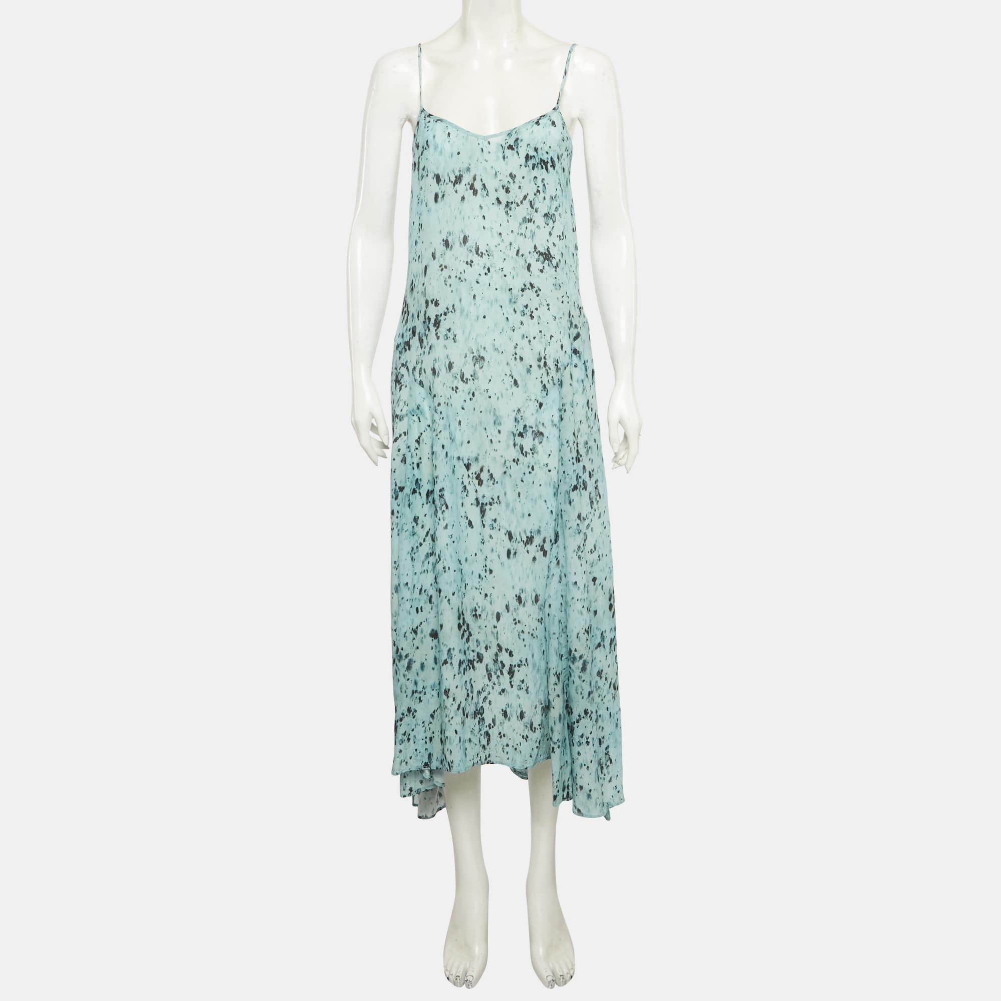 All Saints Blue Abstract Print Crepe Eli Yermo Midi Dress