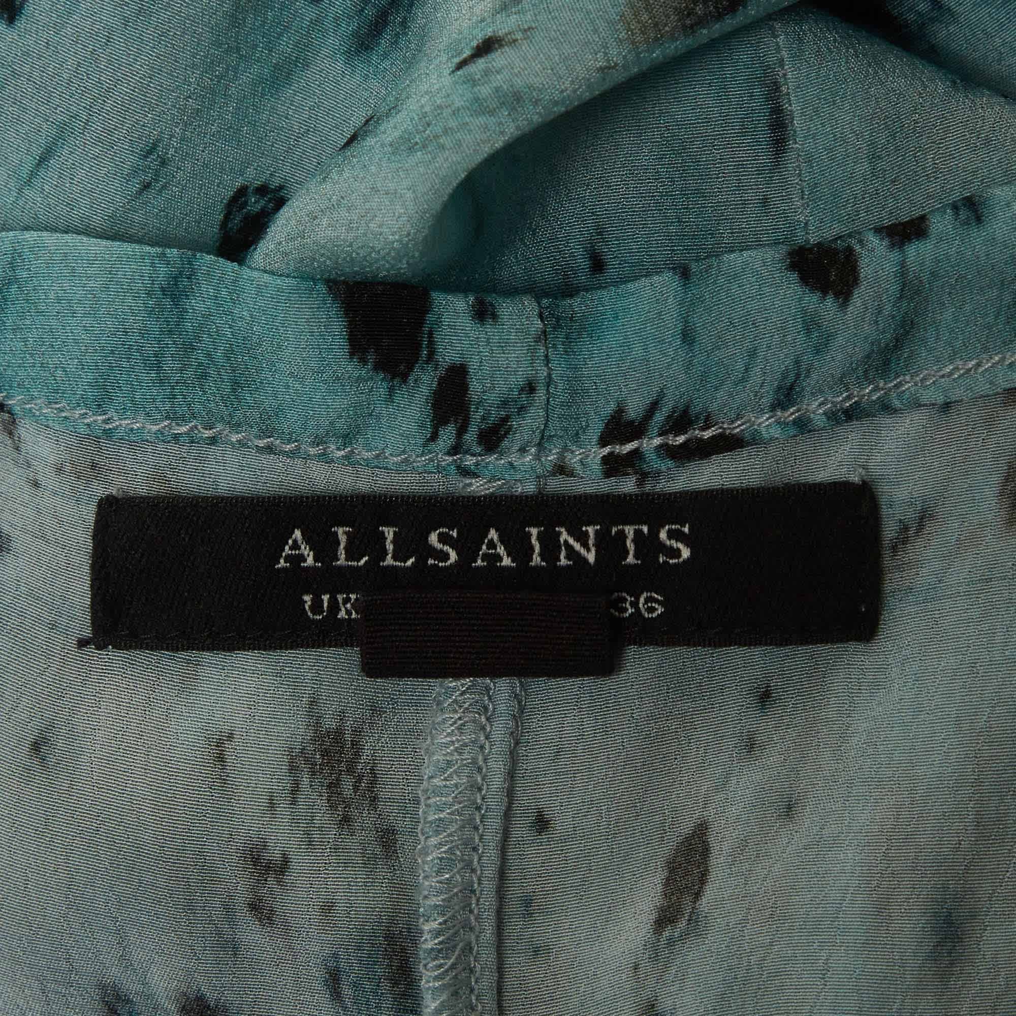 All Saints Blue Abstract Print Crepe Eli Yermo Midi Dress