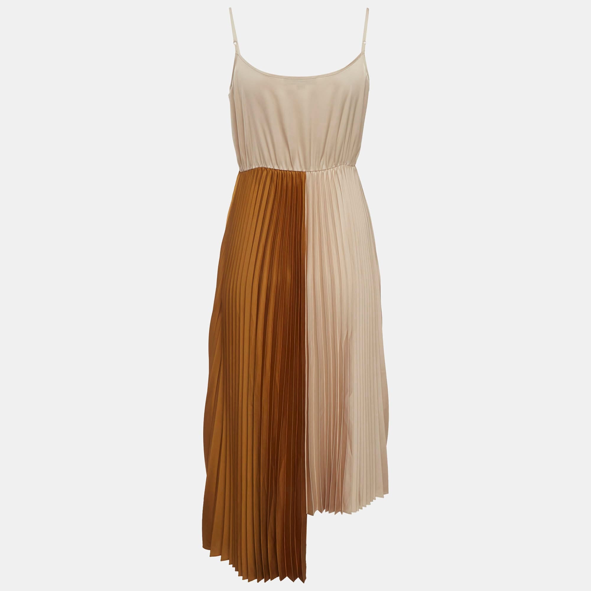 All Saints Beige/gold Satin Asymmetric Jessie 2 - In - 1 Dress