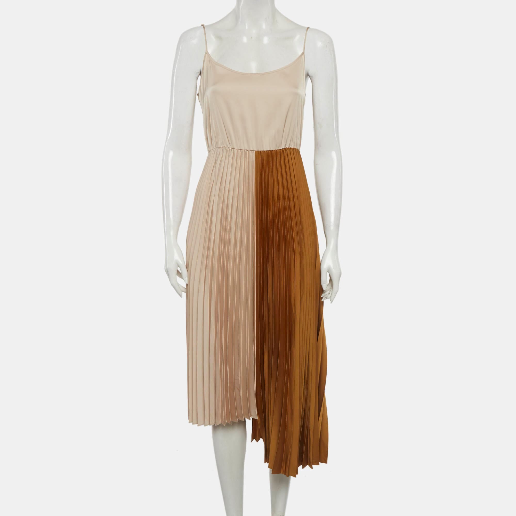 All Saints Beige/gold Satin Asymmetric Jessie 2 - In - 1 Dress