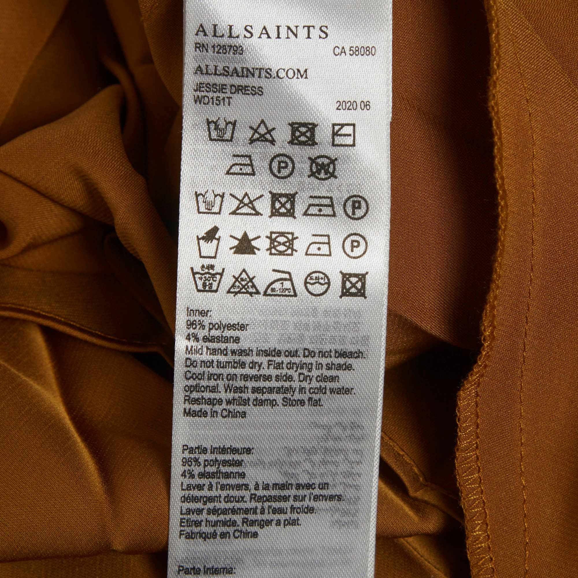 All Saints Beige/gold Satin Asymmetric Jessie 2 - In - 1 Dress