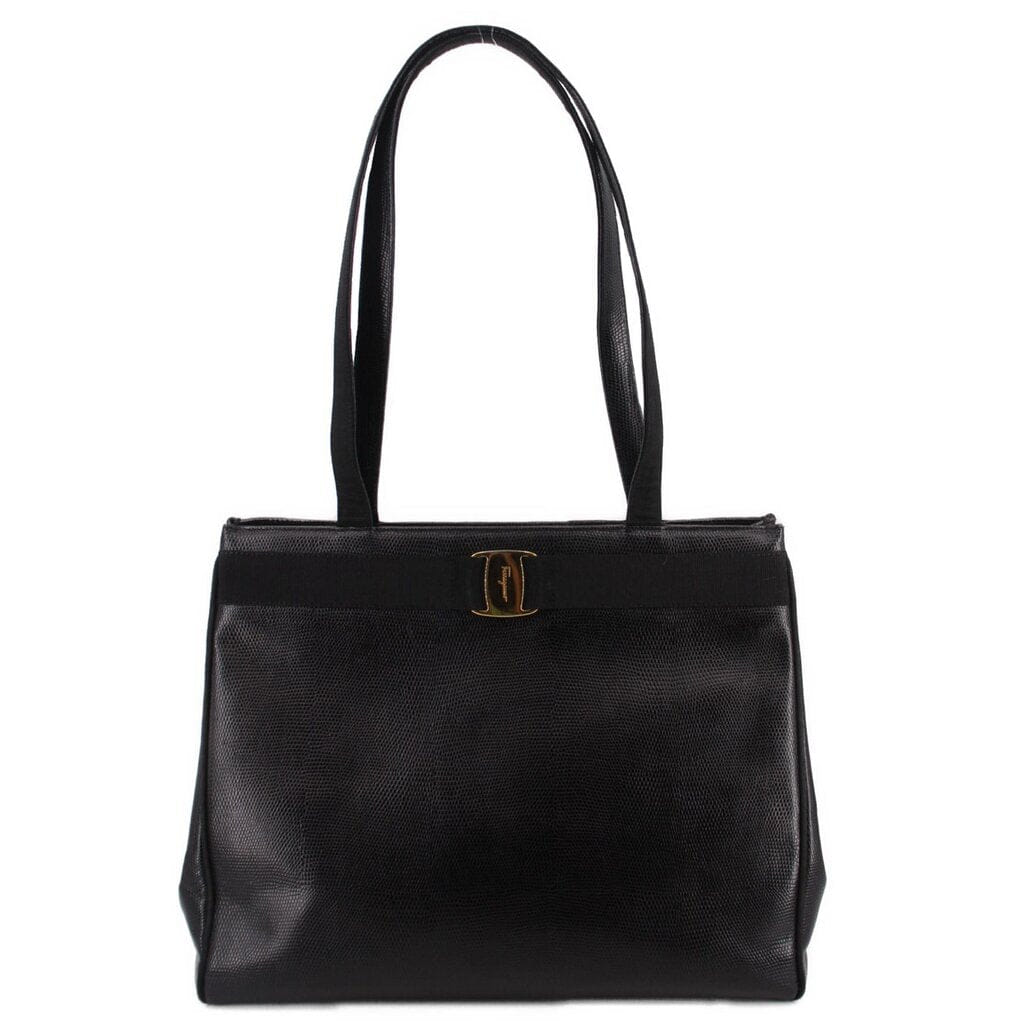 Ferragamo VINTAGE LEATHER SHOULDER BAGS BLACK