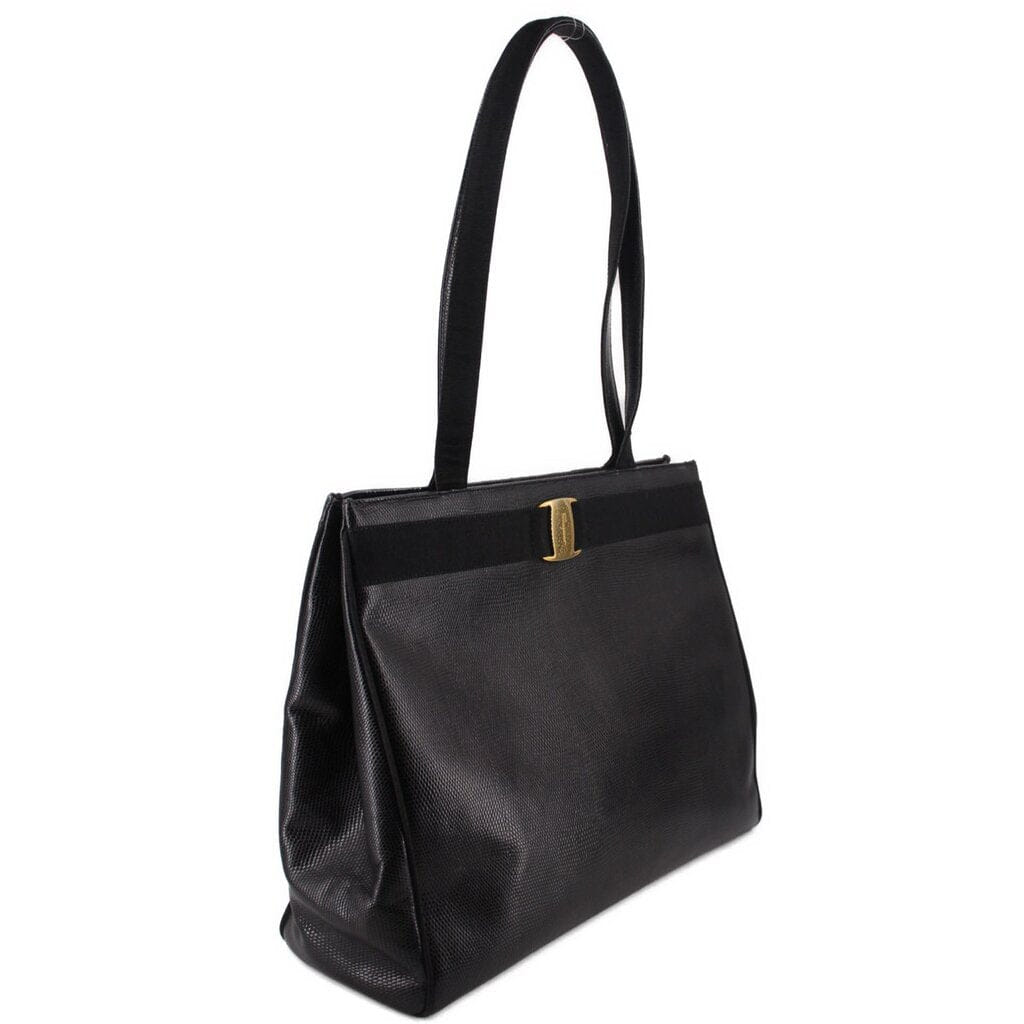 Ferragamo VINTAGE LEATHER SHOULDER BAGS BLACK