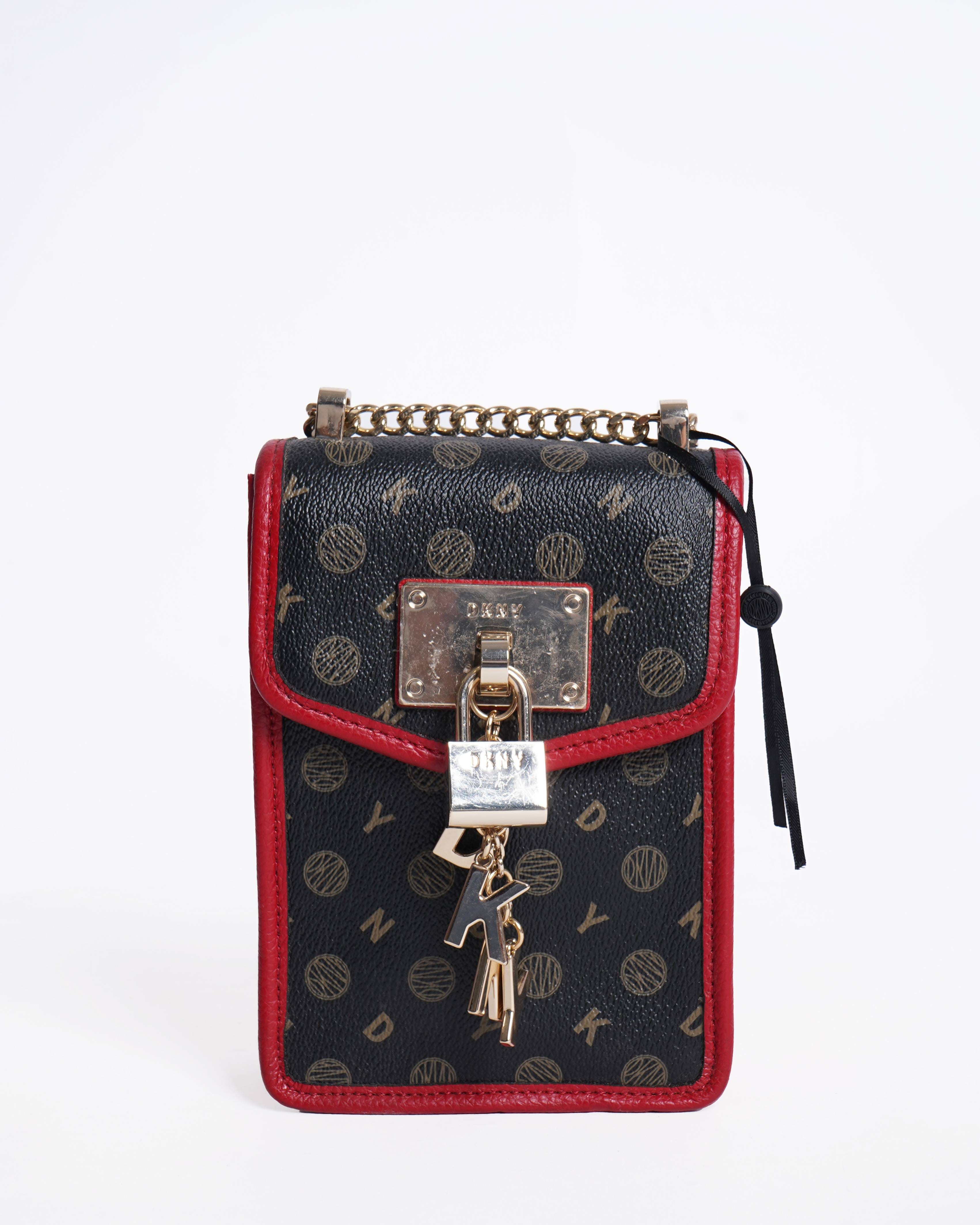 DKNY Elissa Pebbled Charm Mini Crossbody Bag Red/Black