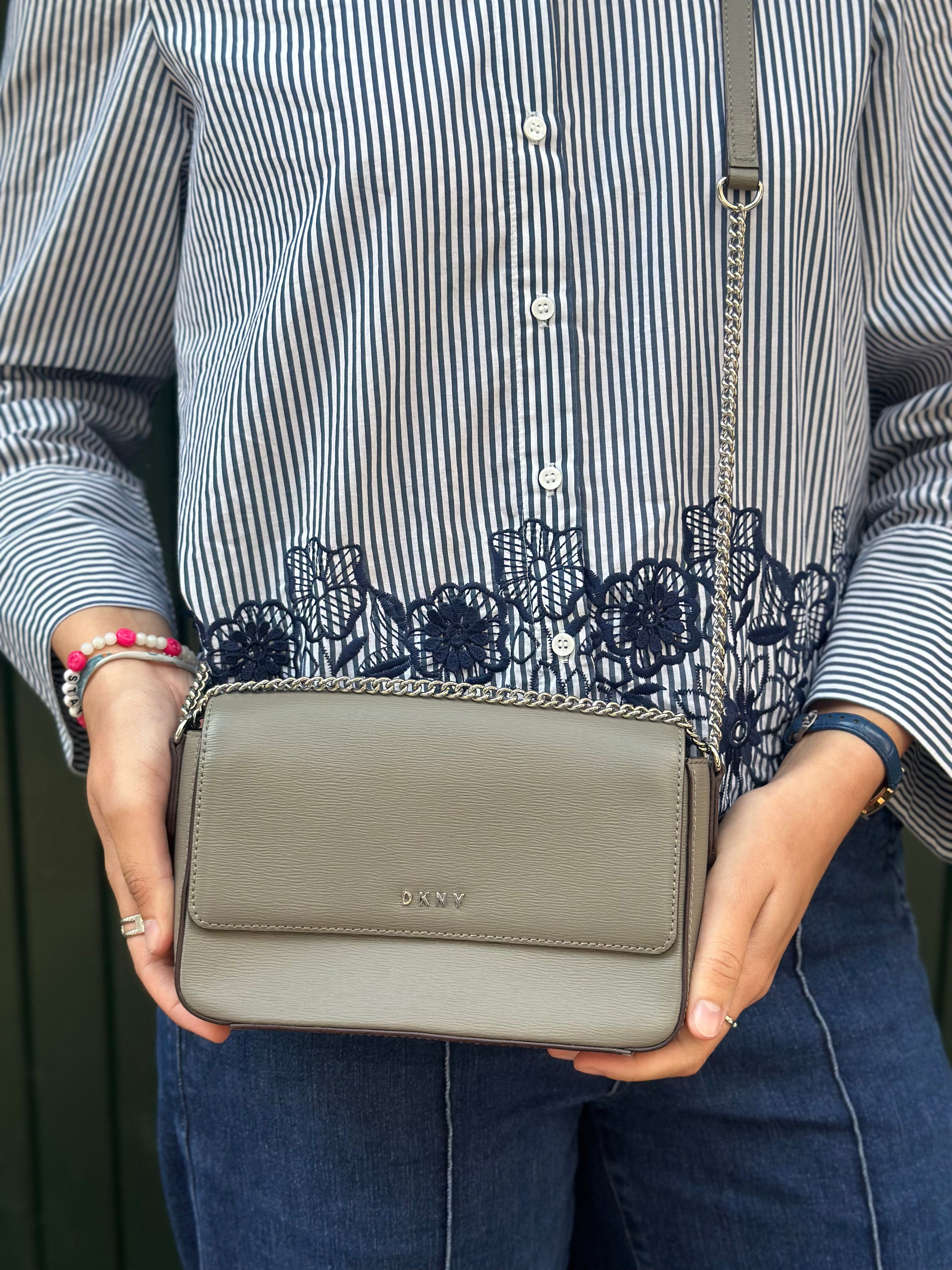 DKNY olive grey tone Leather crossbody Bag
