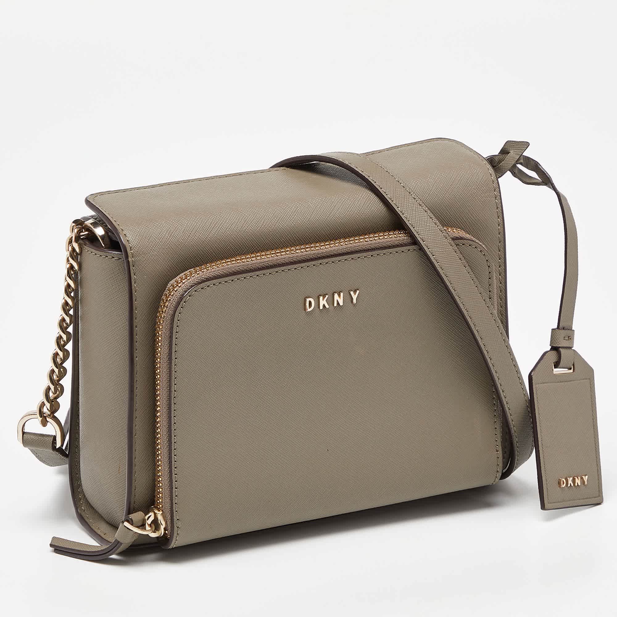Dkny Grey Saffiano Leather Bryan Park Pocket Crossbody Bag