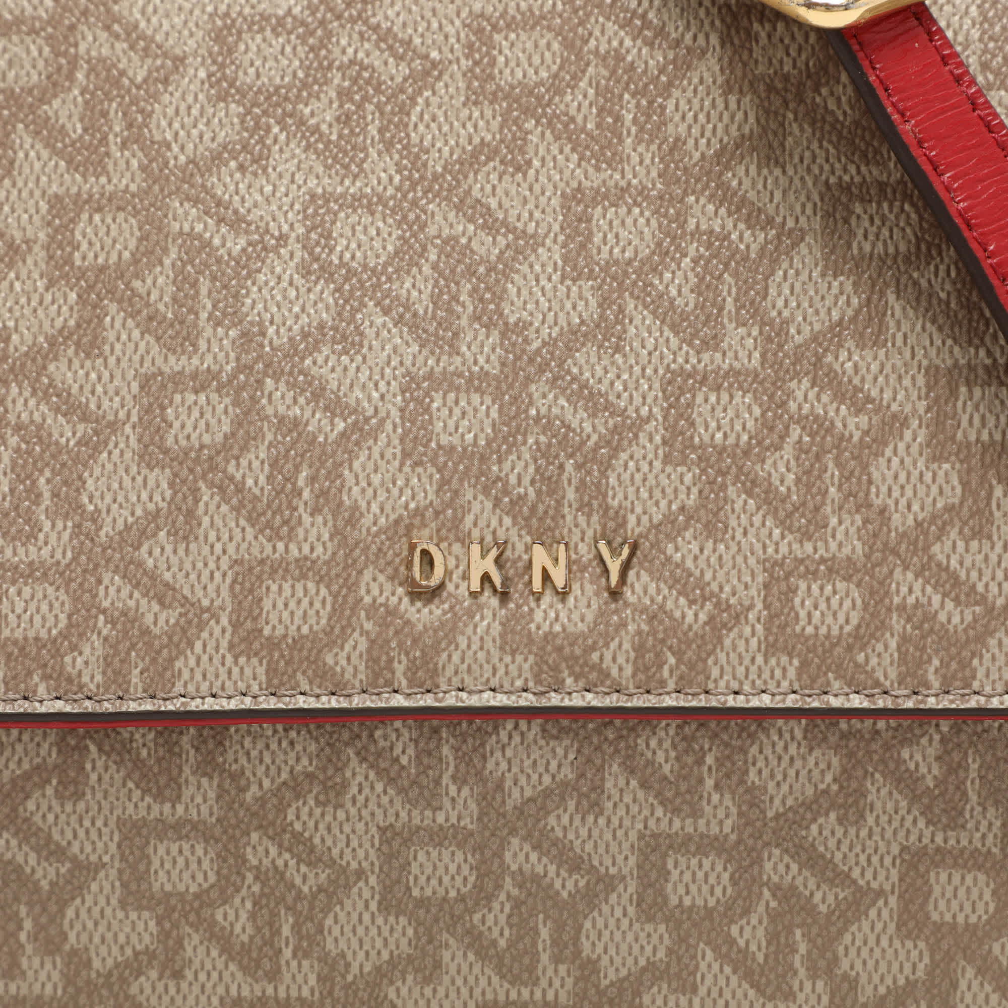 Dkny Beige/red Signature Coated Canvas And Leather Crossbody Bag
