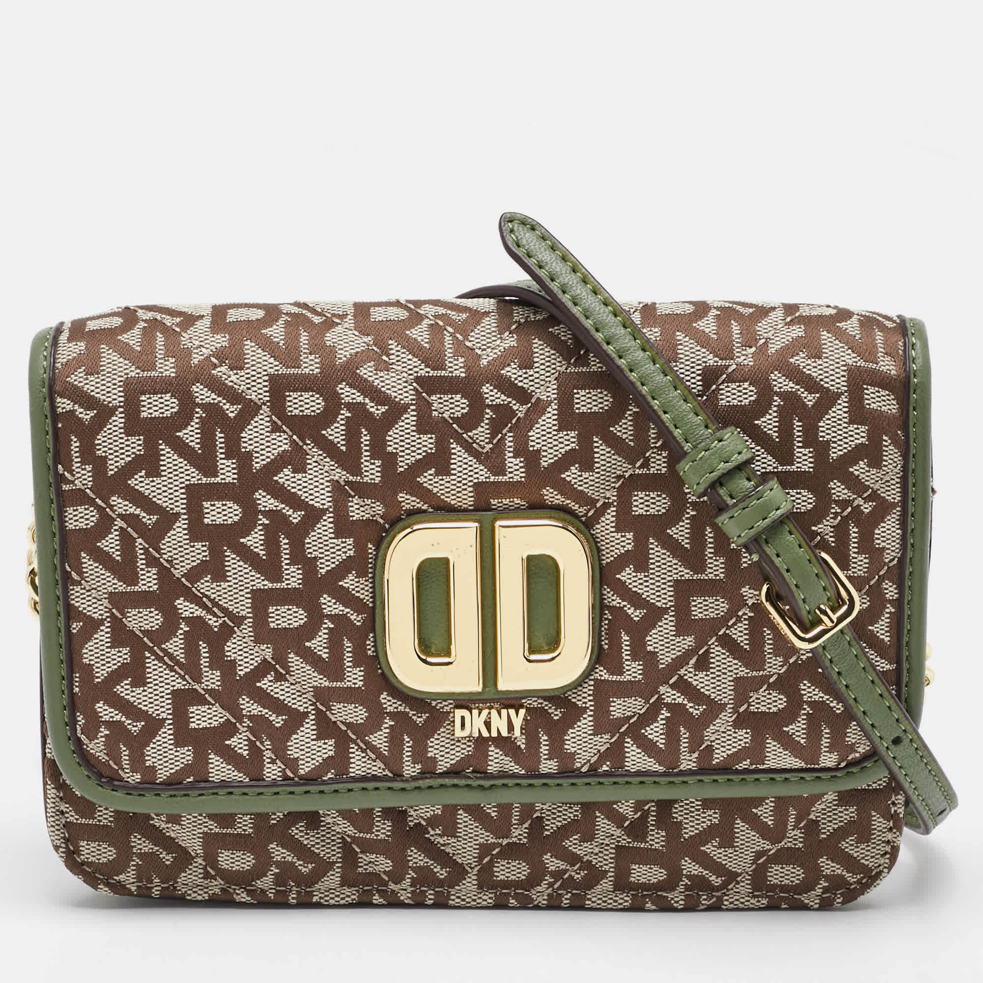 Dkny Beige/green Canvas And Leather Delphine Crossbody Bag