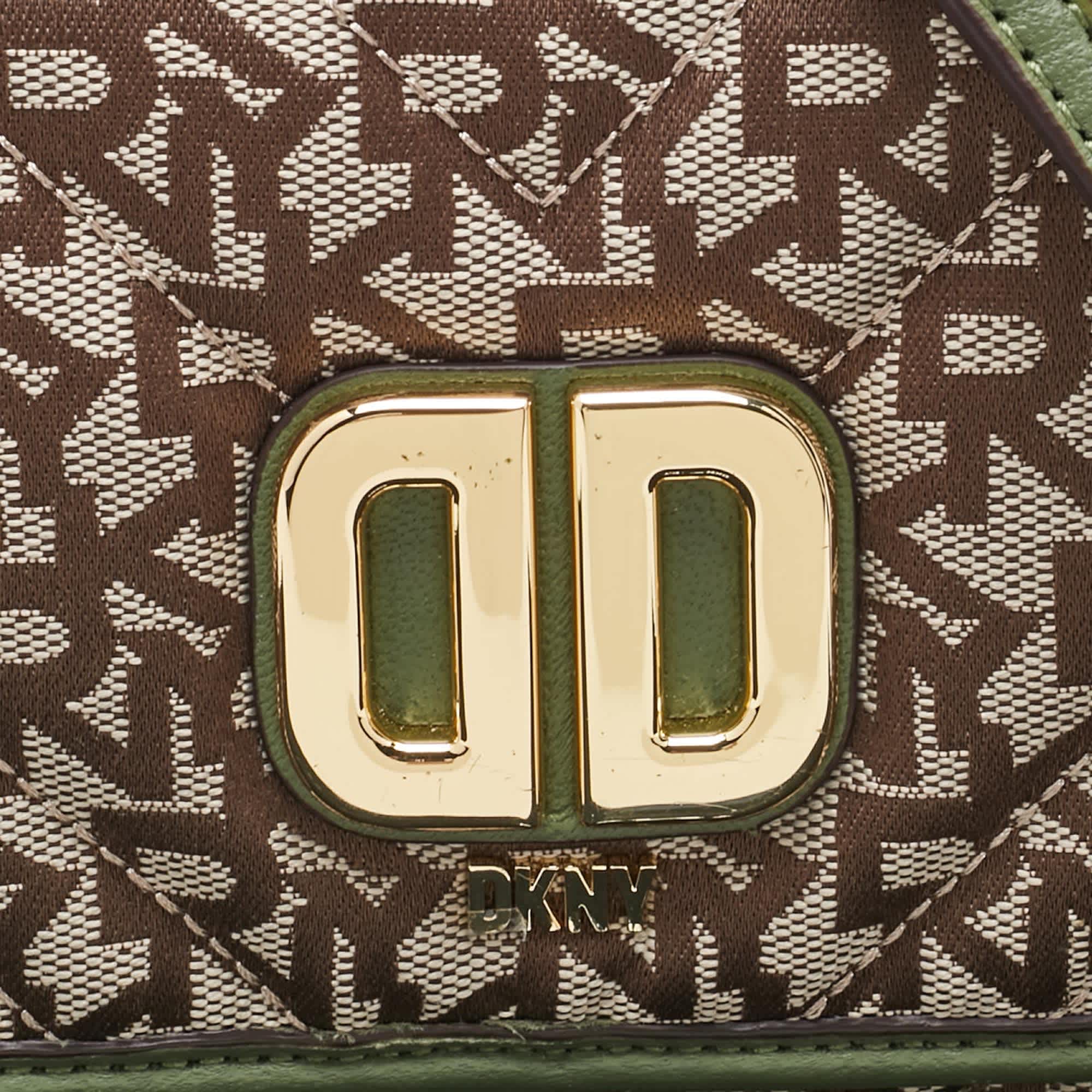 Dkny Beige/green Canvas And Leather Delphine Crossbody Bag