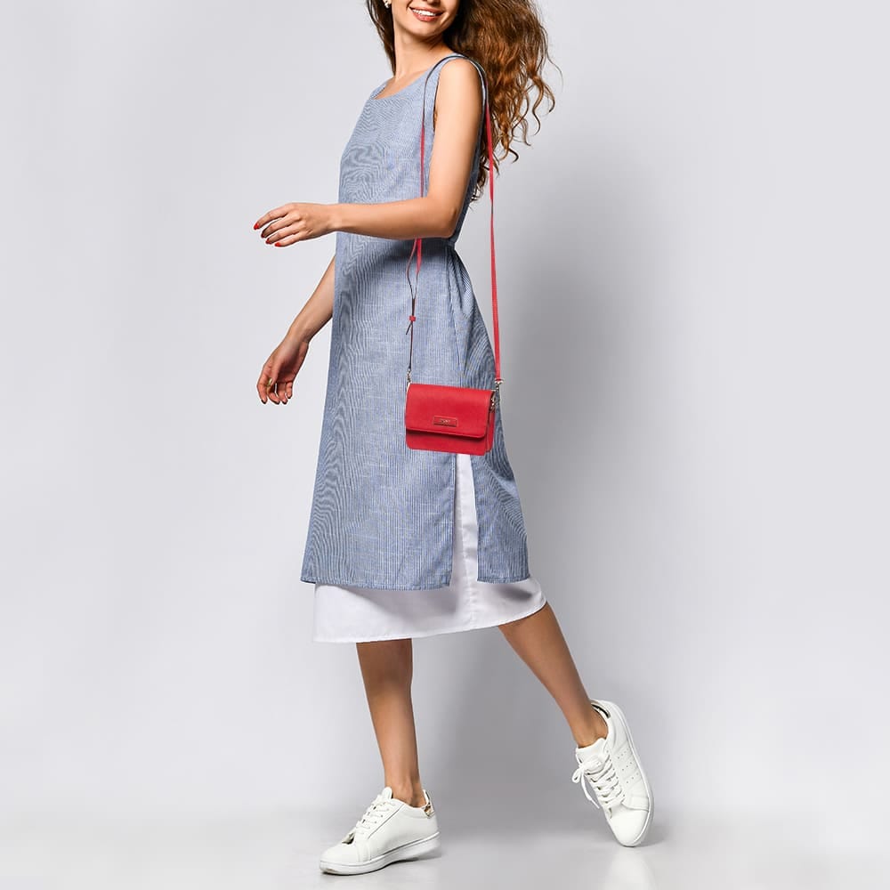 Dkny Red Leather Mini Flap Crossbody Bag