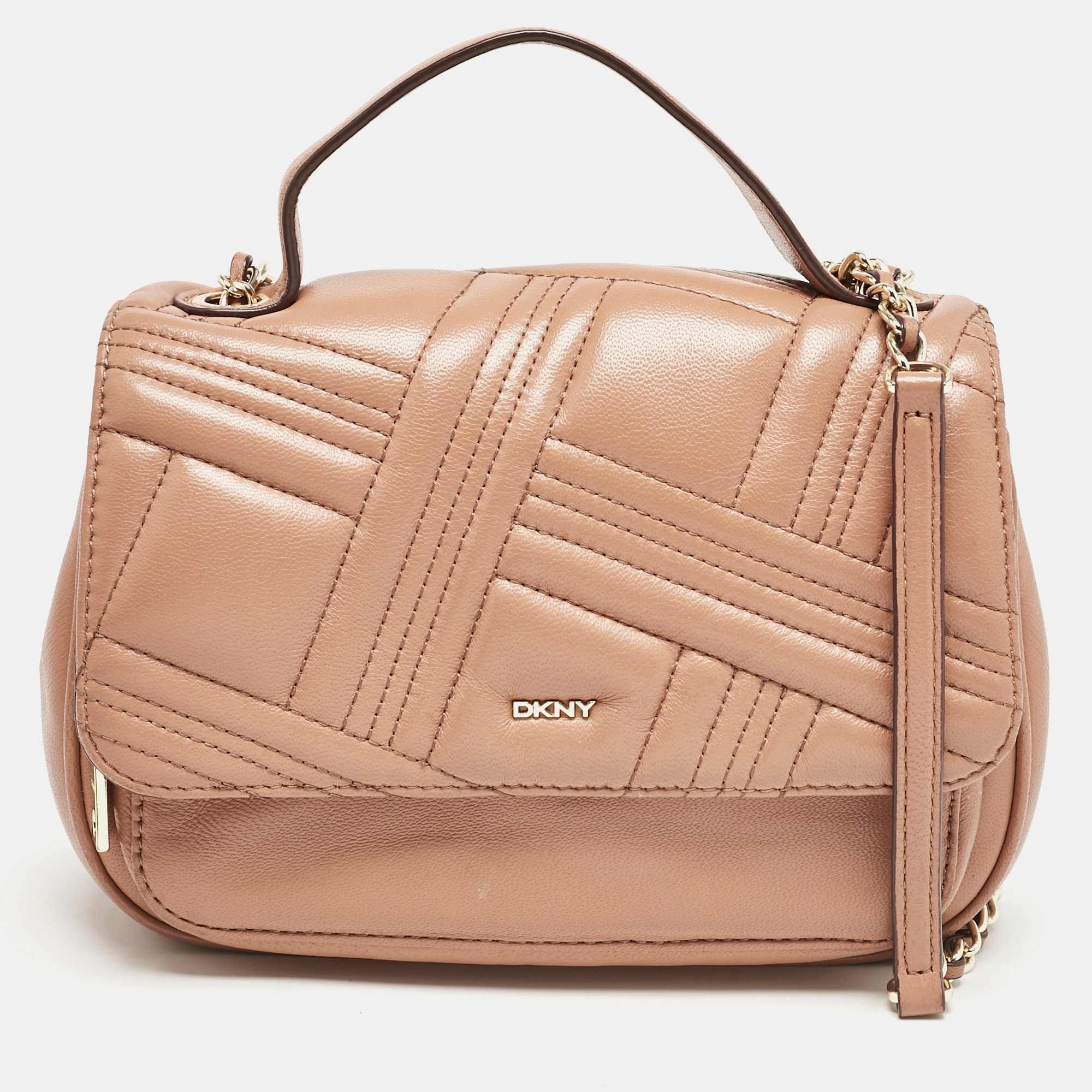 Dkny Brown Quilted Leather Allen Crossbody Bag