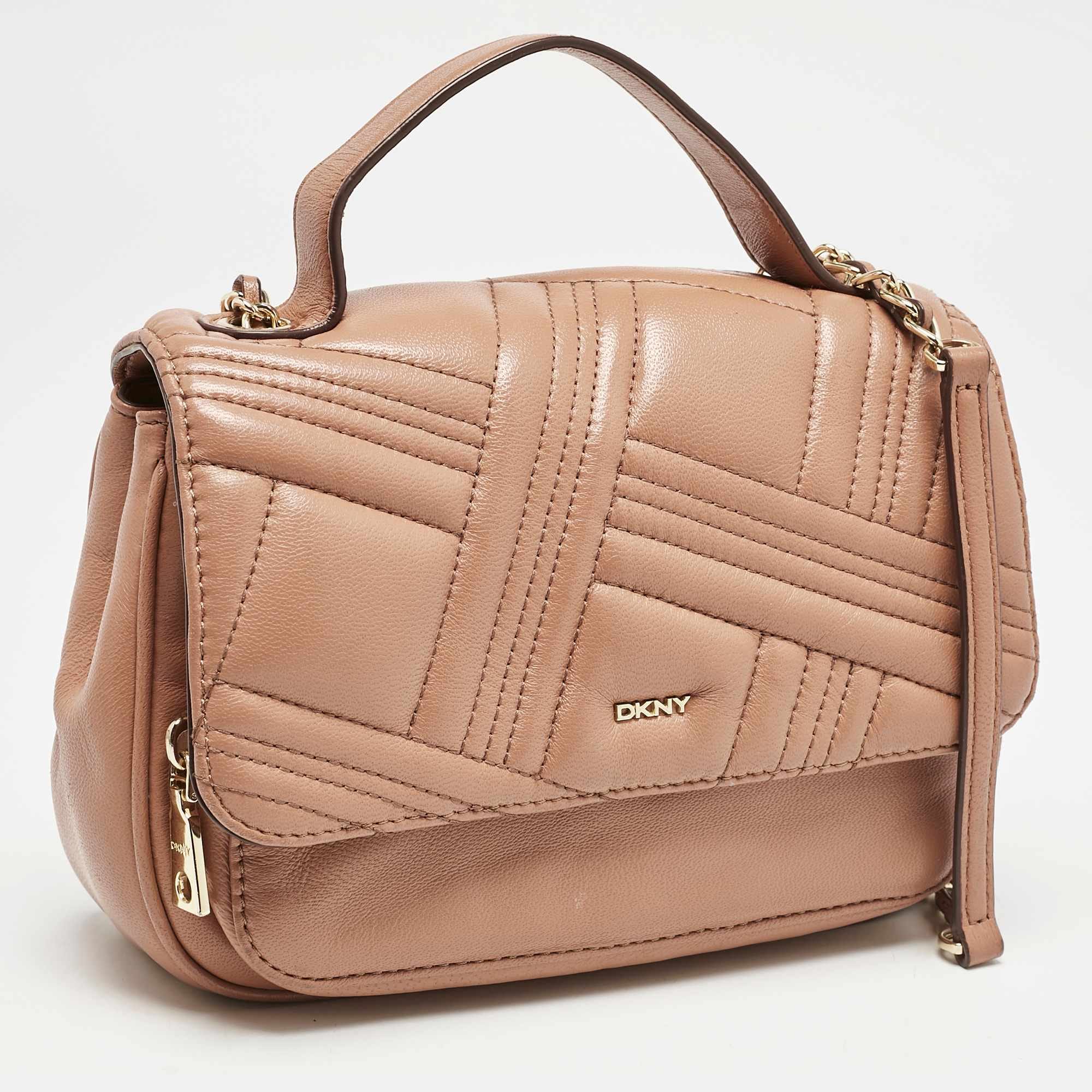 Dkny Brown Quilted Leather Allen Crossbody Bag