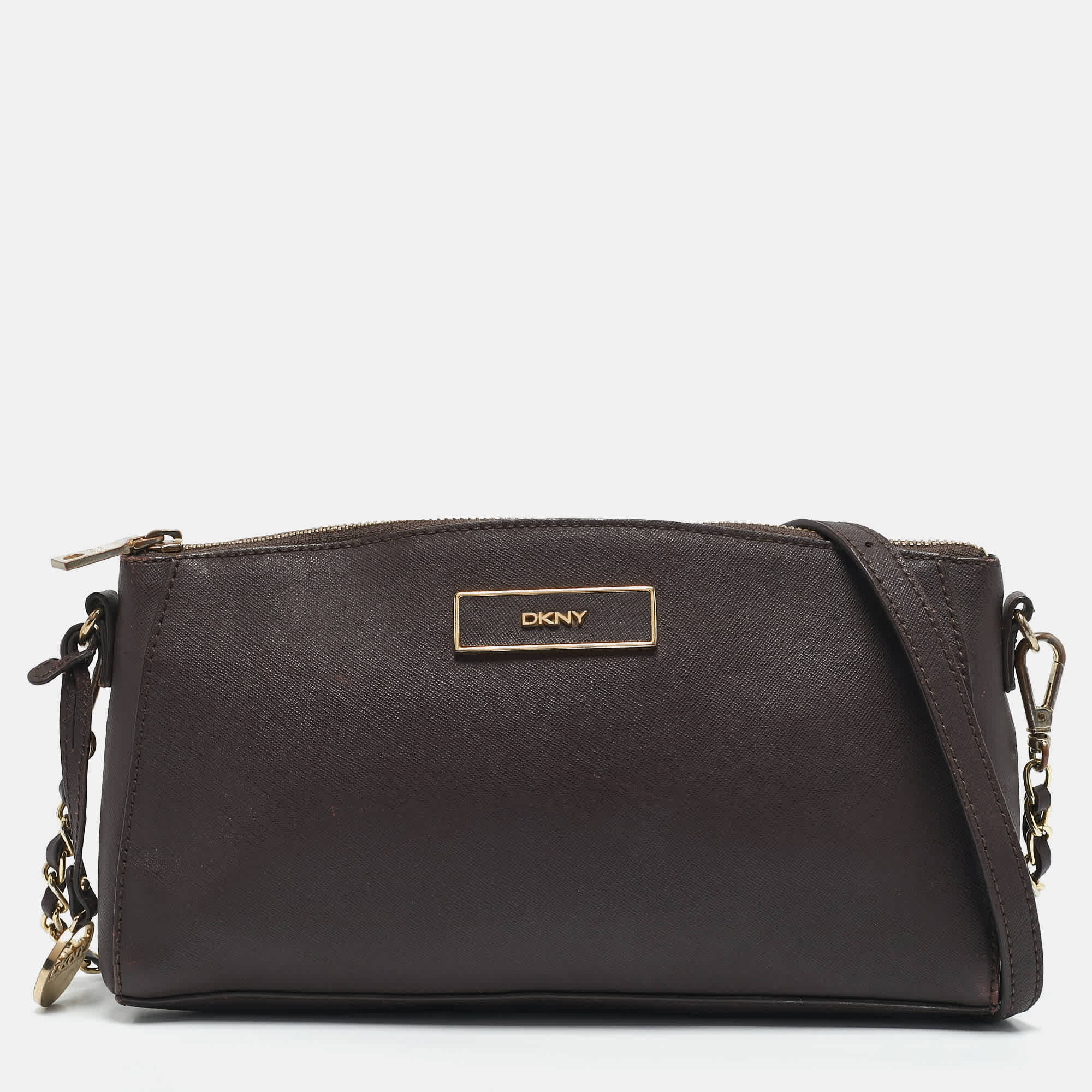 Dkny Dark Brown Saffiano Leather Bryant Park Zip Crossbody Bag