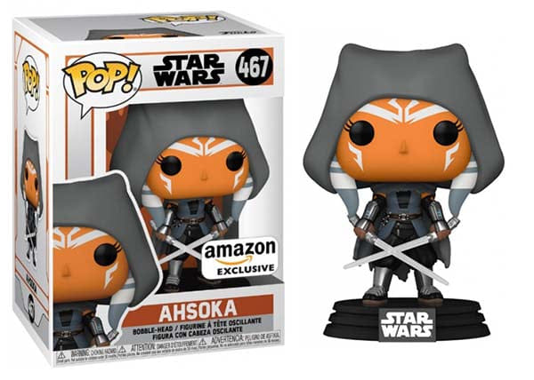 Funko Pop! Ahsoka Hooded w/ Duel Sabers, Mandalorian 467 - Amazon Exclusive Vinyl Figure in PopShield Protector