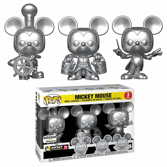 Funko Pop! Mickey Mouse Steamboat Willie, Apprentice, Conductor, Silver 3 - pk - Amazon Exclusive Vinyl Figure