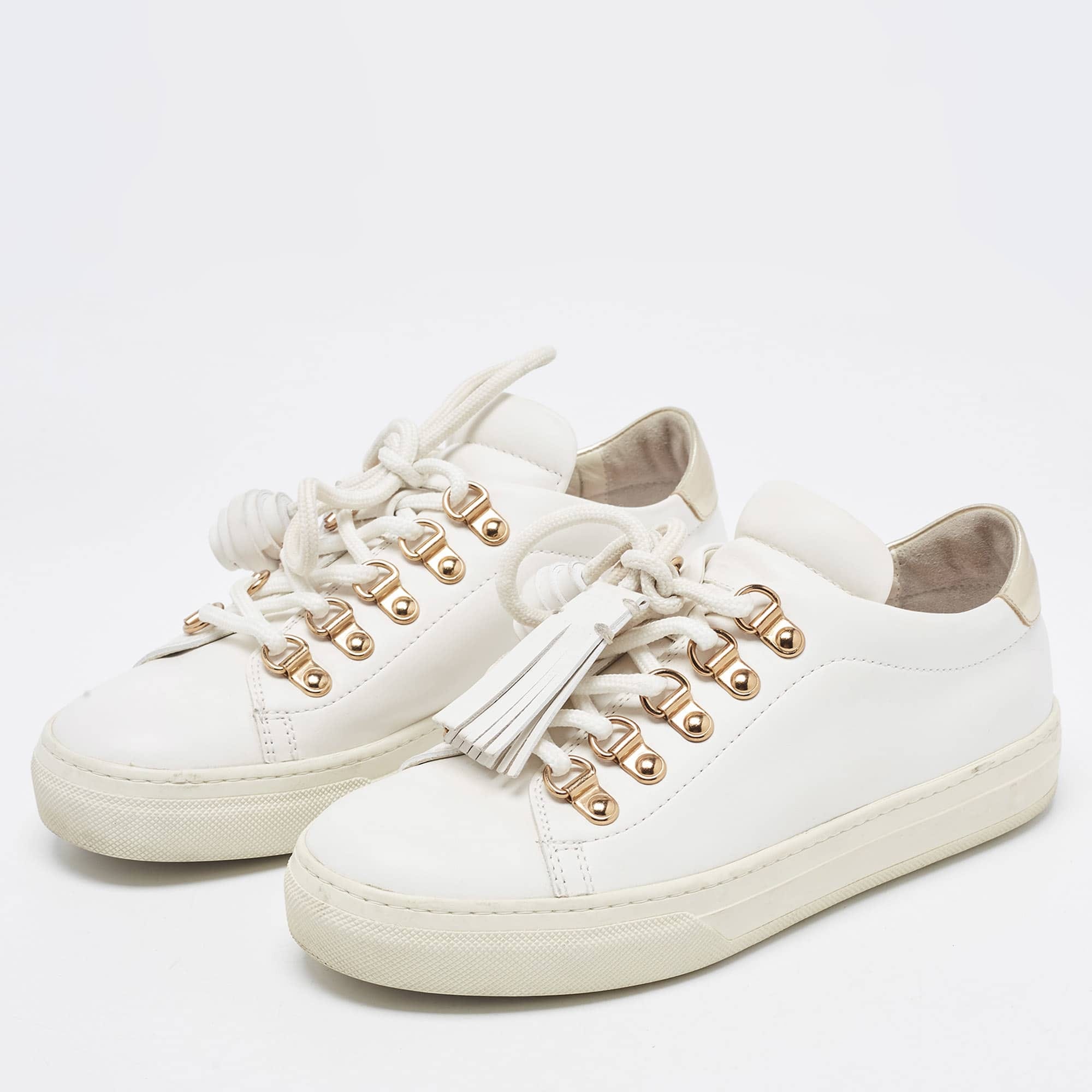 Tod's White Leather Tassel Lace Up Sneakers