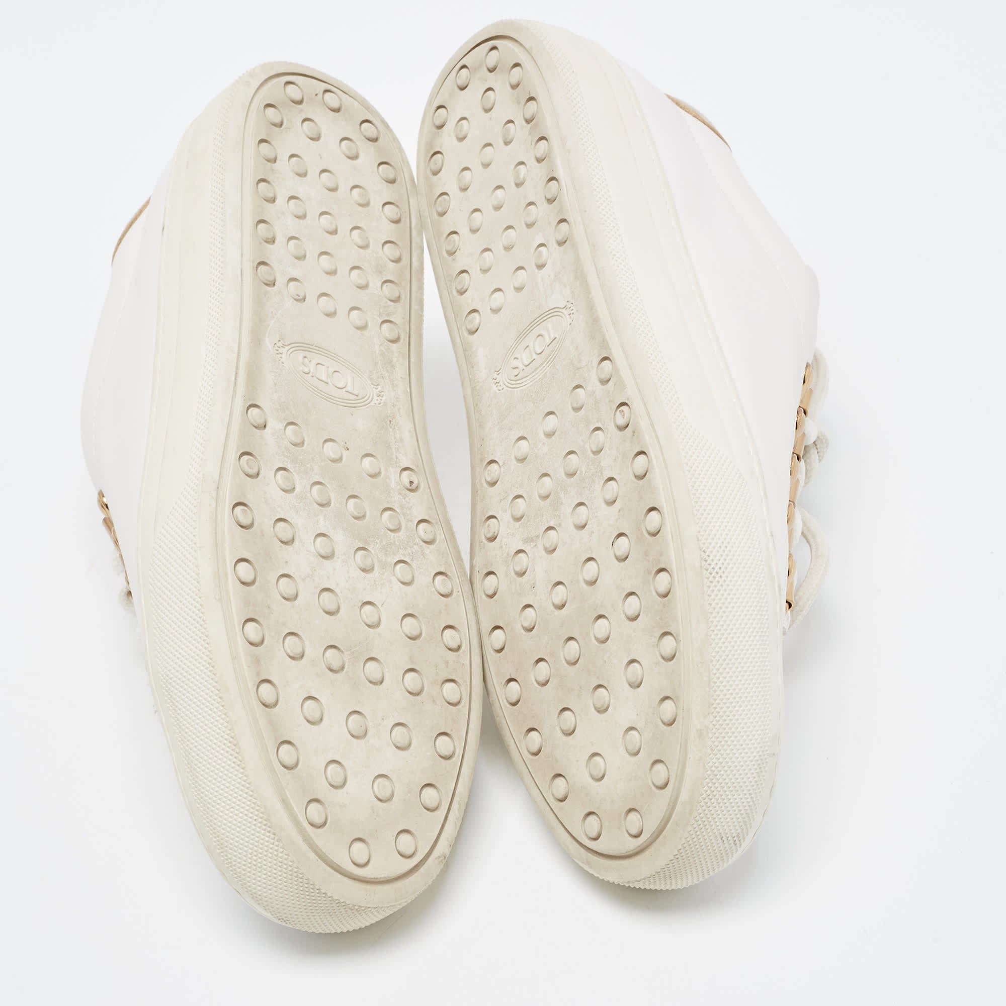 Tod's White Leather Tassel Lace Up Sneakers