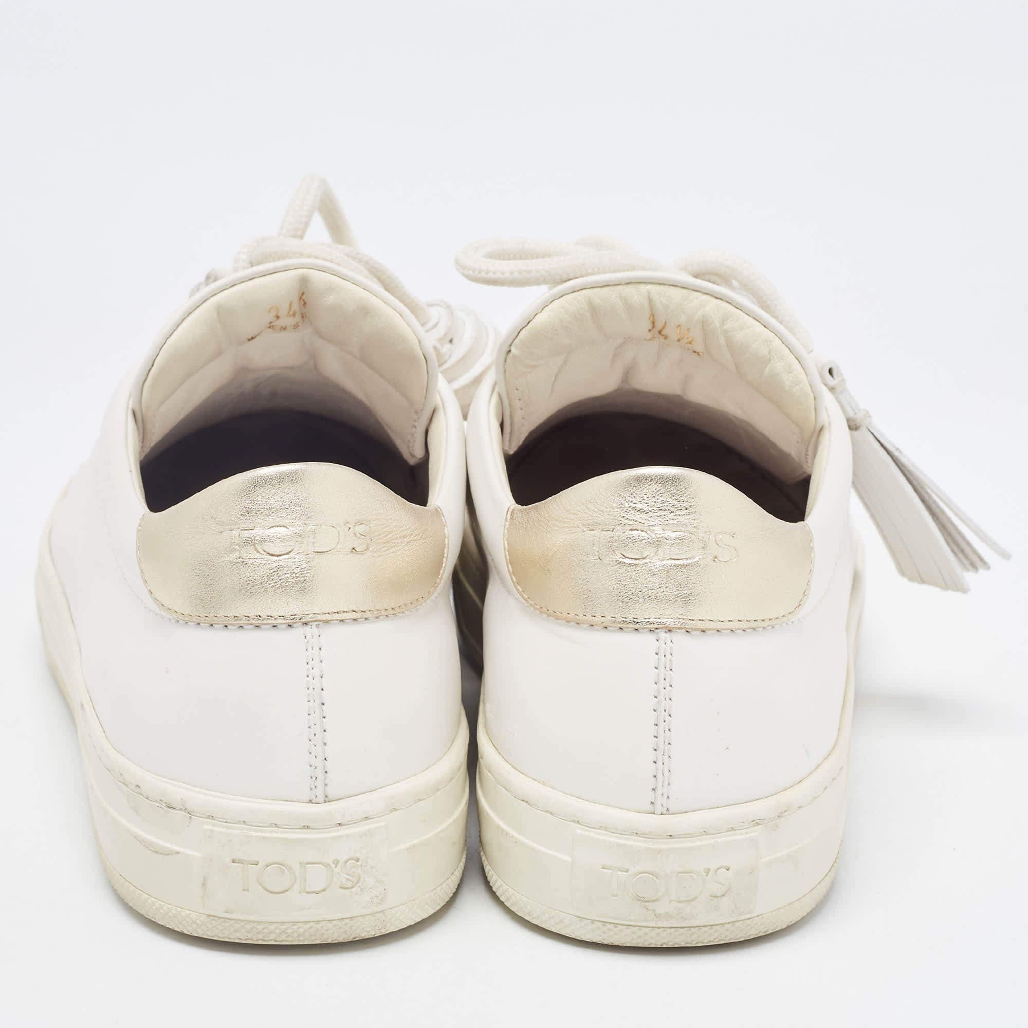Tod's White Leather Tassel Lace Up Sneakers