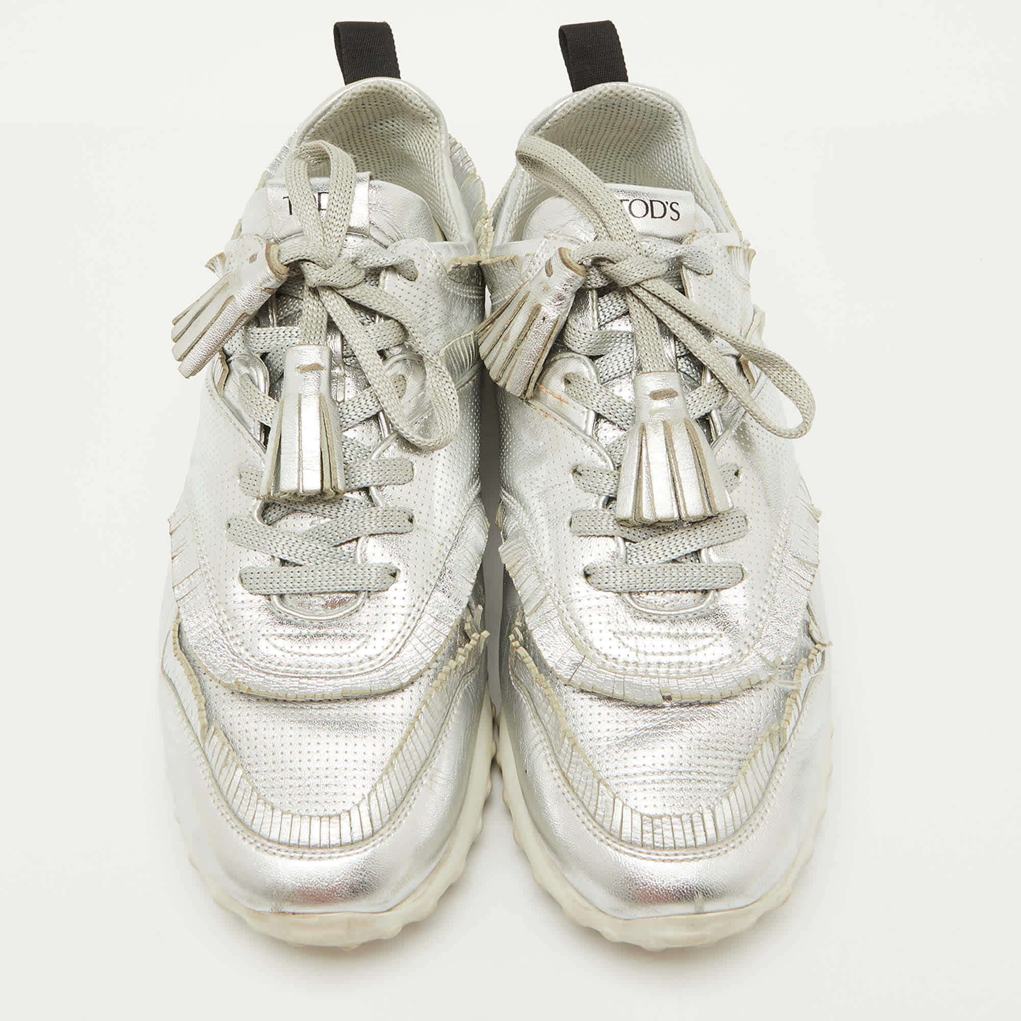 Tod's Silver Perforated Leather Low Top Sneakers