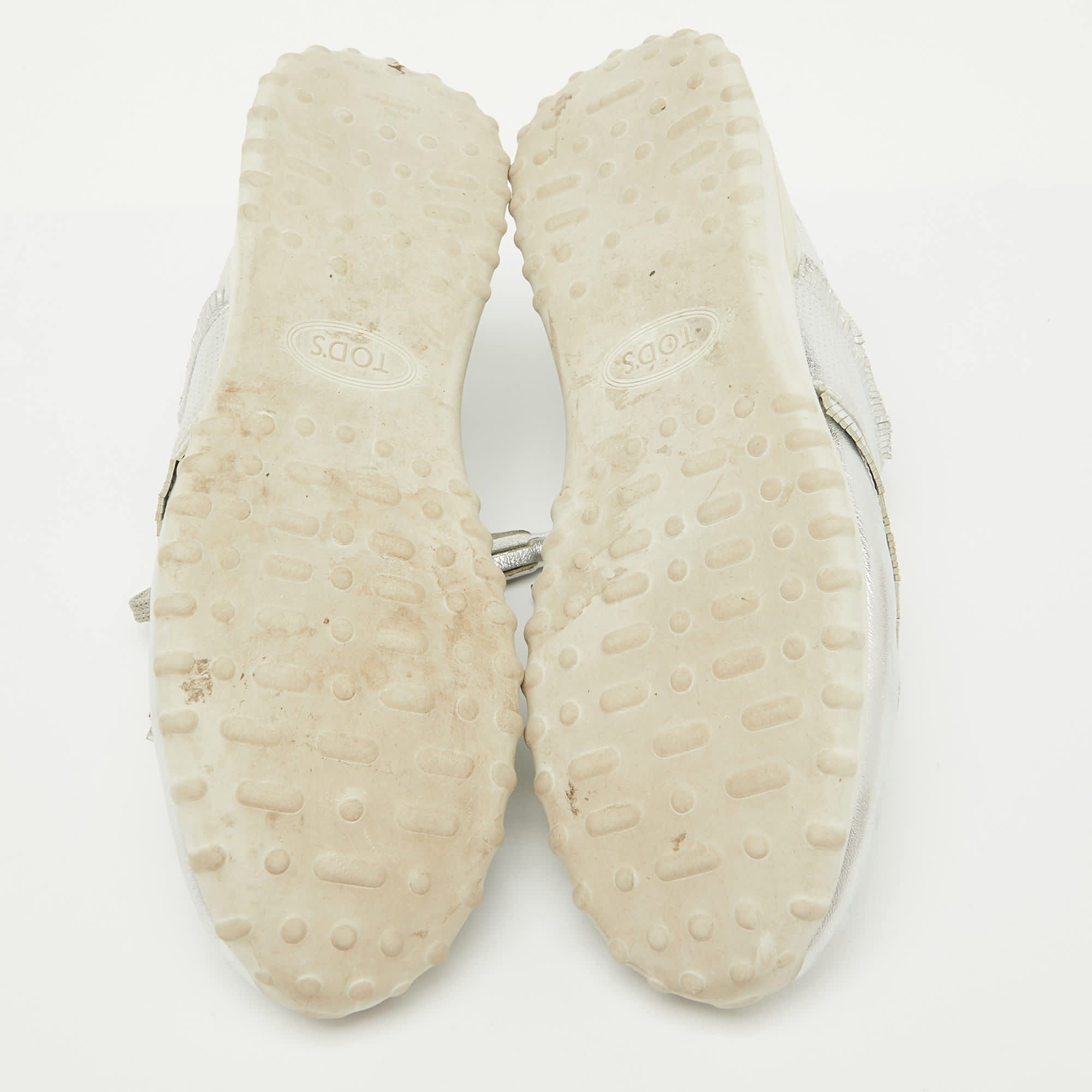 Tod's Silver Perforated Leather Low Top Sneakers