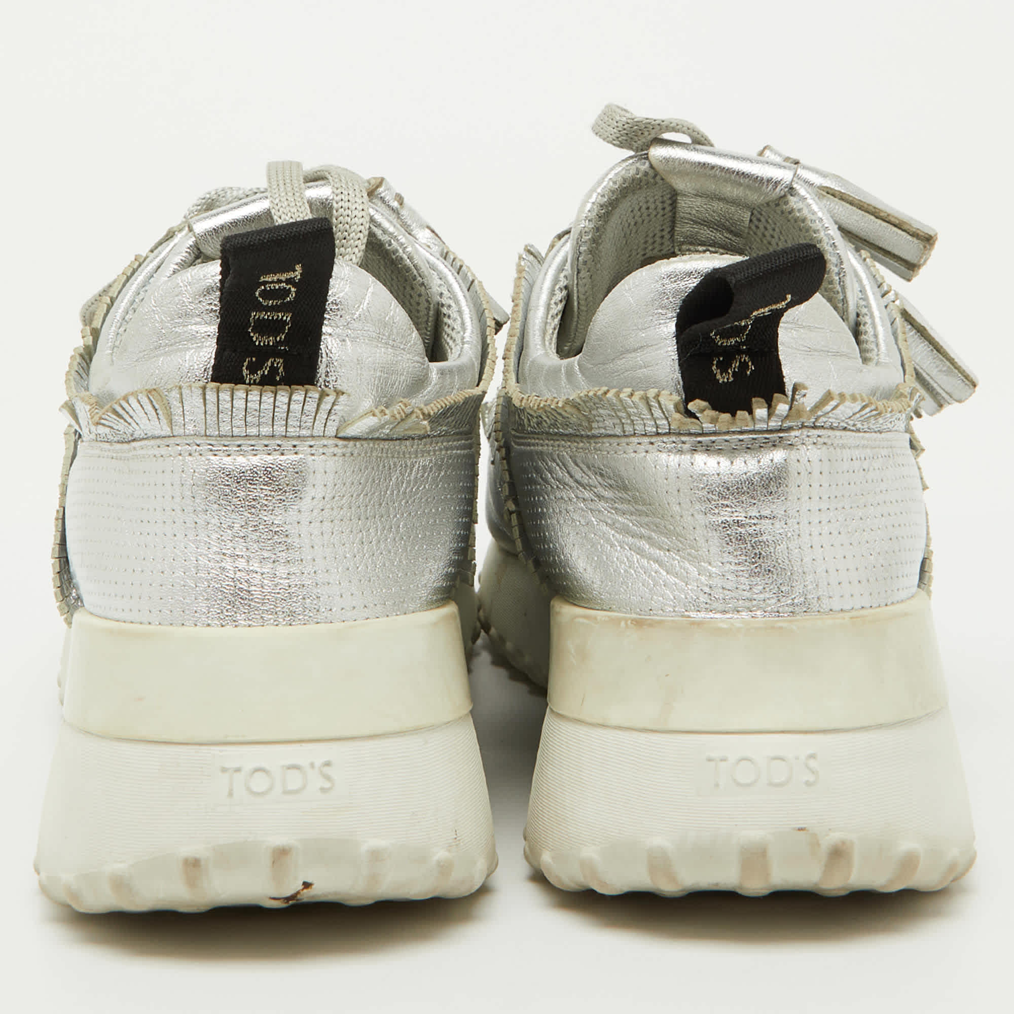 Tod's Silver Perforated Leather Low Top Sneakers