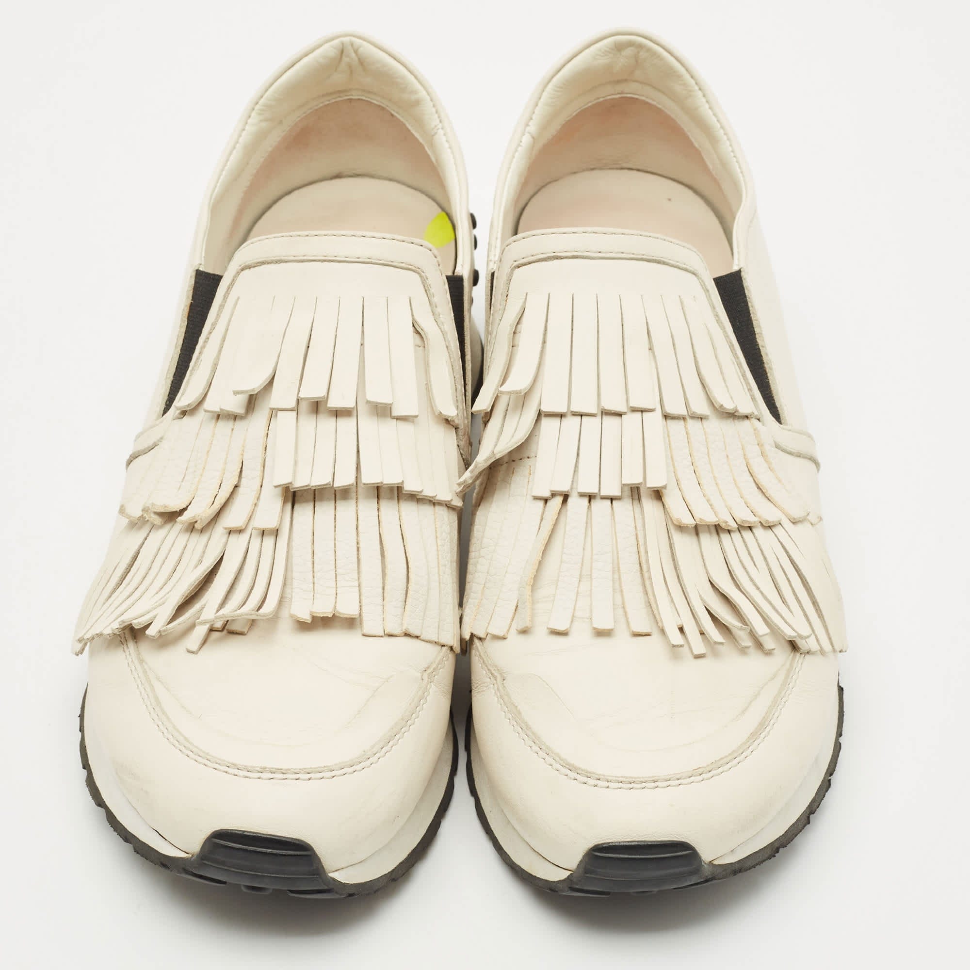 Tod's Cream Leather Fringe Slip On Sneakers